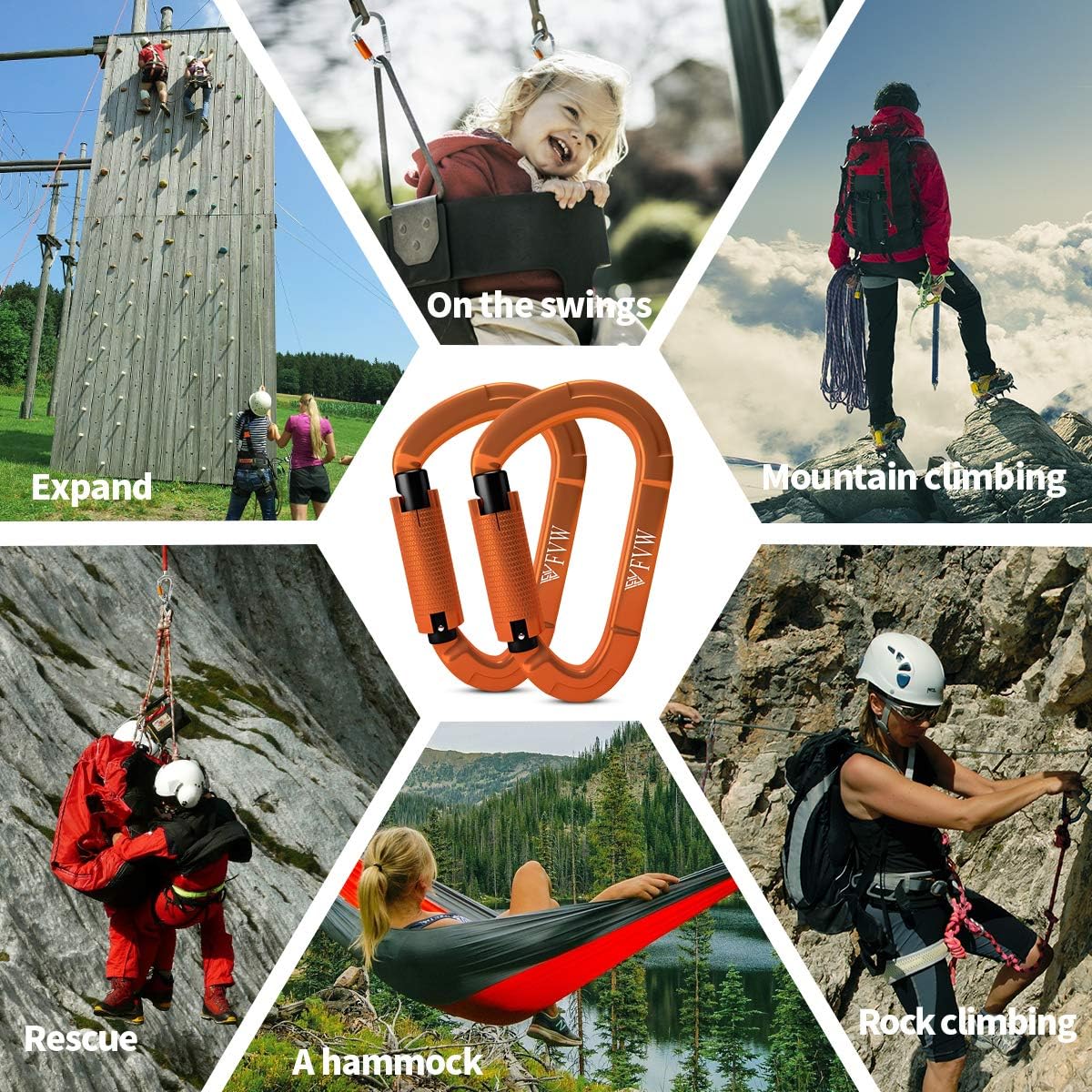 25KN Karabiner Klettern Kletterausrüstung,Locking Kletterkarabiner Clips für Hängematten, Schaukel, Locking Hundeleine und Geschirr, Camping, Wandern & Utility