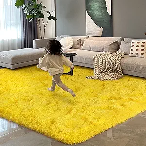 HOMORE Yellow Rug for Living Room, 5x8 Feet Fluffy Area Rug Modern Shag Rugs for Bedroom, Bright Color Rug for Kids Room, Super Soft Furry Rugs, Cute Carpets for Nursery Toddlers Home Dorm Decor