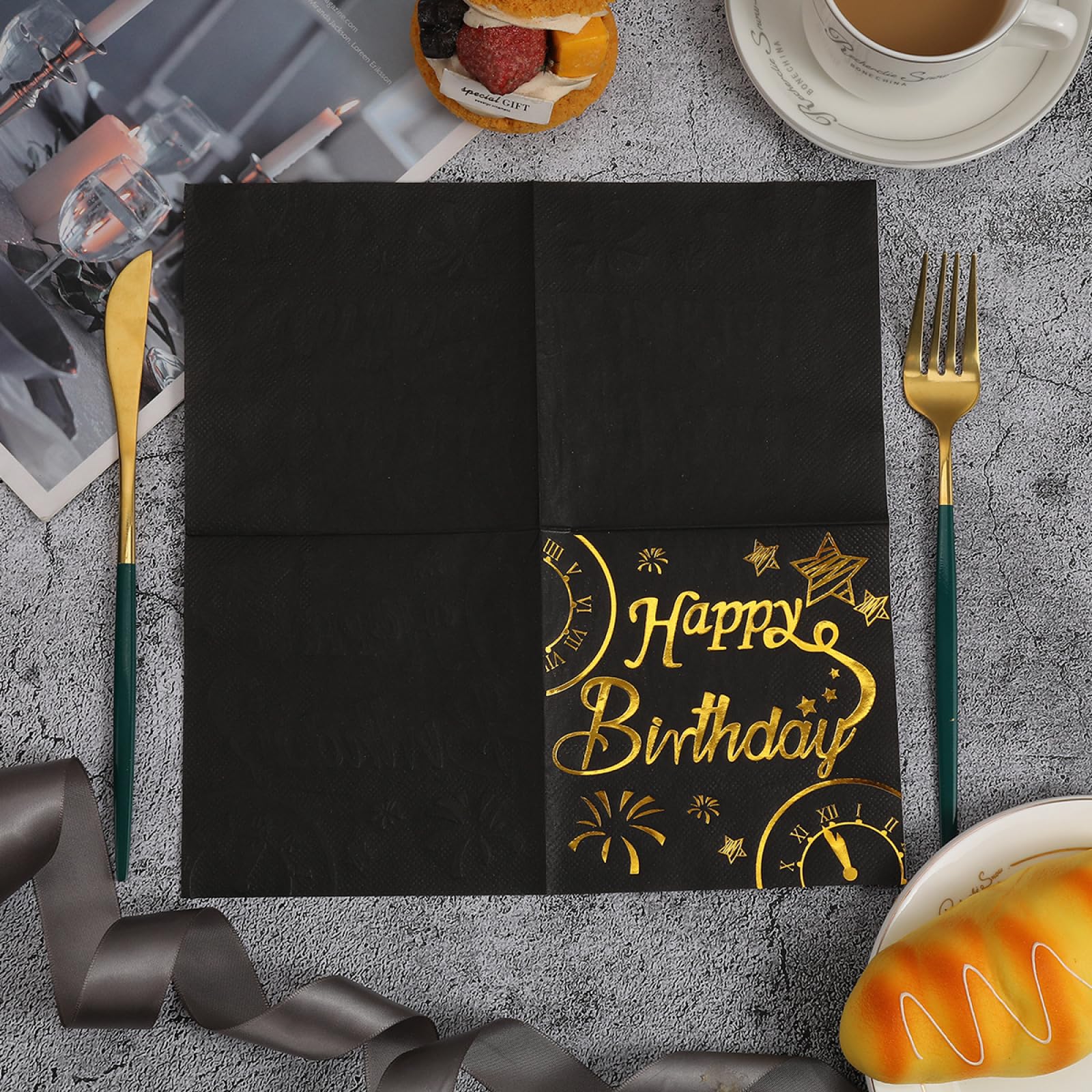 Servietten Goldenes Feuerwerk Happy Birthday Servietten Hochzeit Kindergeburtstag Cocktailservietten Party Geburtstagsservietten Servierten Disposable Napkins Pack of 30(33x33cm)