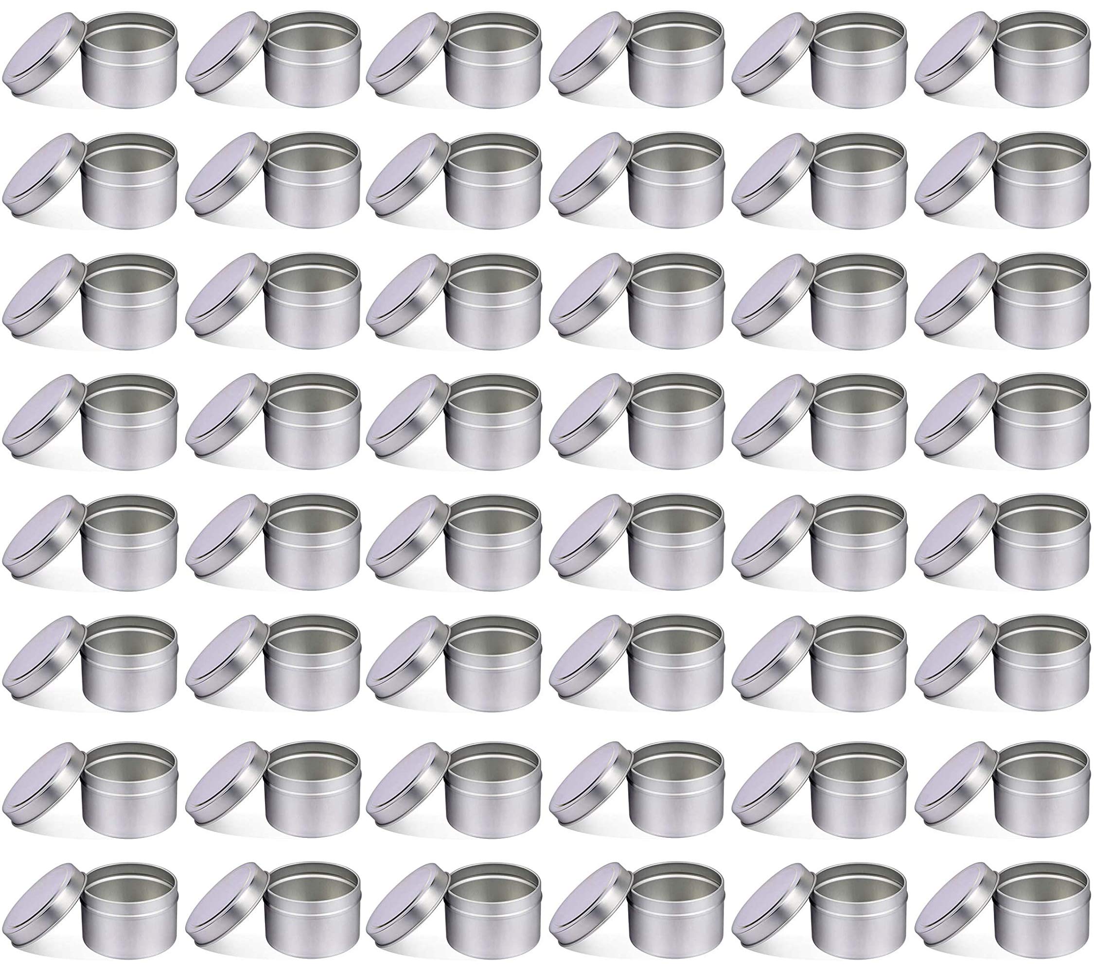 NRANSON Candle Containers for Making Candles, 48 Pcs Silver Round Metal Candle Jars with Lids, Decorative Candle Tins for DIY Candle Making, Arts Crafts Supplies, Dry Storage, Party Favors (48,5OZ)