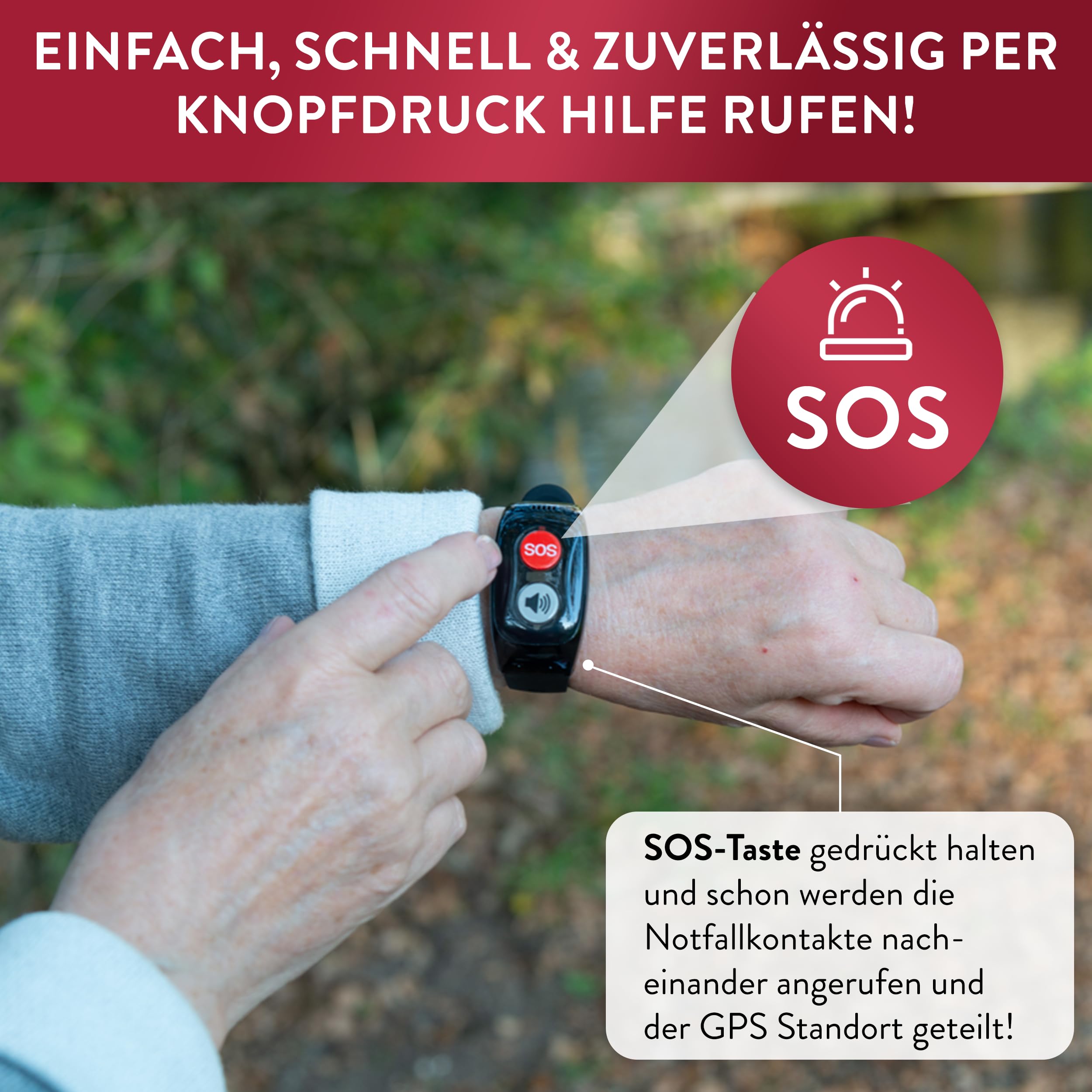tellimed Carino 4G GPS Notfallarmband Senioren mit GPS Ortung, Telefonfunktion, SIM Slot & ohne ABO - Senioren Notruf Armband & Notrufknopf für Senioren & Erwachsene