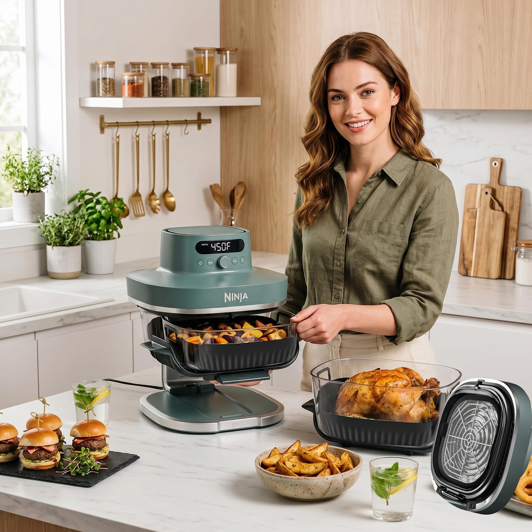 3 piezas moldes de silicona y rejilla anti proyección magnética de acero inoxidable para Ninja CRISPi Freidora de aire AS101EU, Air Fryer Accesorios para Ninja Air Fryer AS101EU (1)