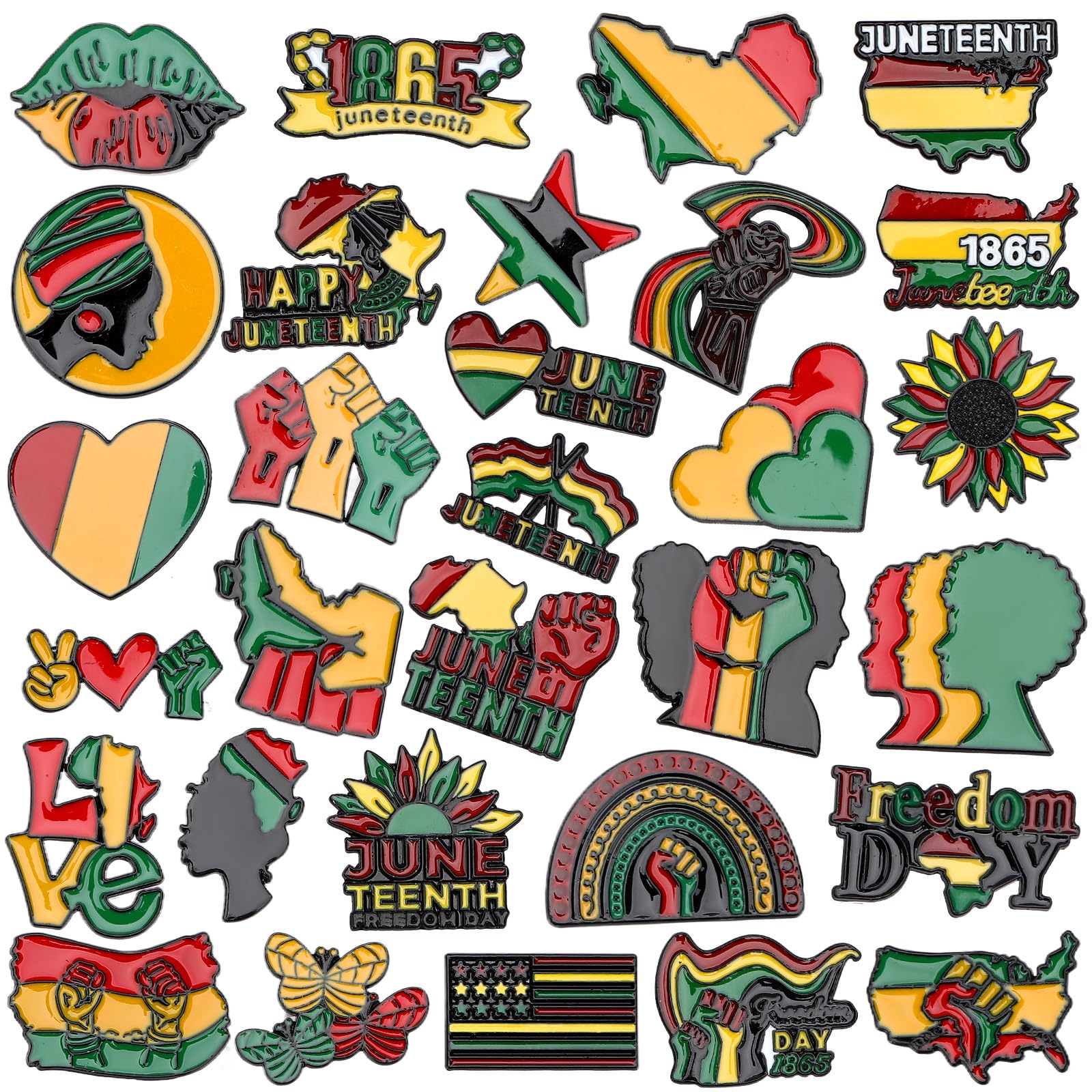 SANNIX 60Pcs Juneteenth Pins, Juneteenth Freedom Day Lapel Pins Black History Month Badge Pin African American Button Decor for Backpacks Clothes Decorations, 30 Styles