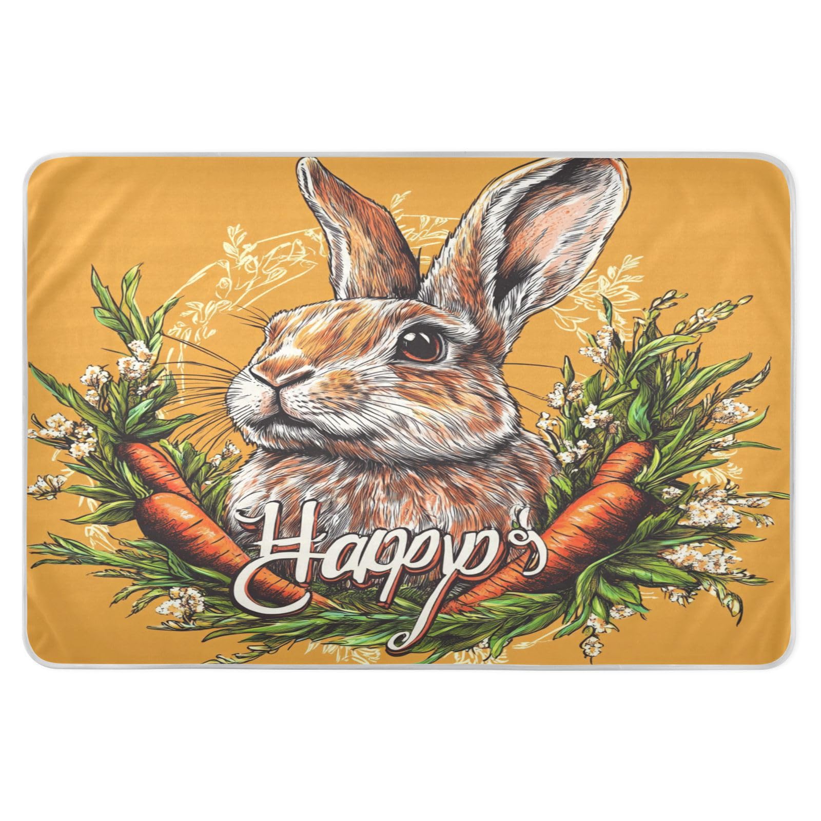 Extra Large Resuable Baby Bed Pad Water Resistant Crib Pee Mattress Pad Machine Washable Travel Mattress for Children Adults Pets 52x34in Carrot Bunny Rabbit Happy Easter