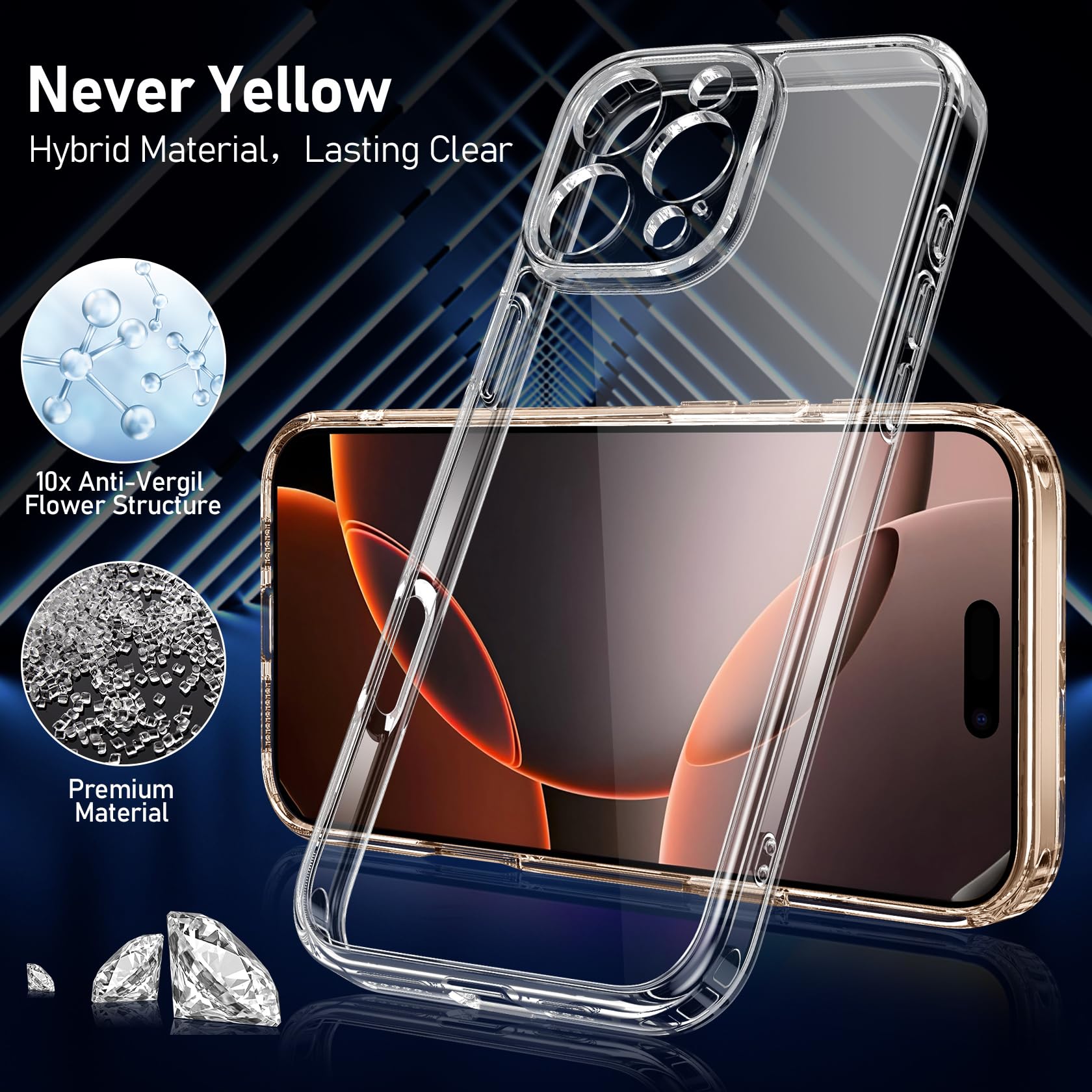 Qasyfanc 3 in 1 Protezione Fotocamera Cover per iPhone 16 Pro e 2 Pellicole Vetro Temperato, Custodia iPhone 16 Pro Case Anti-ingiallimento Anti impronte Digitali Protezione a 360 Gradi Trasparente