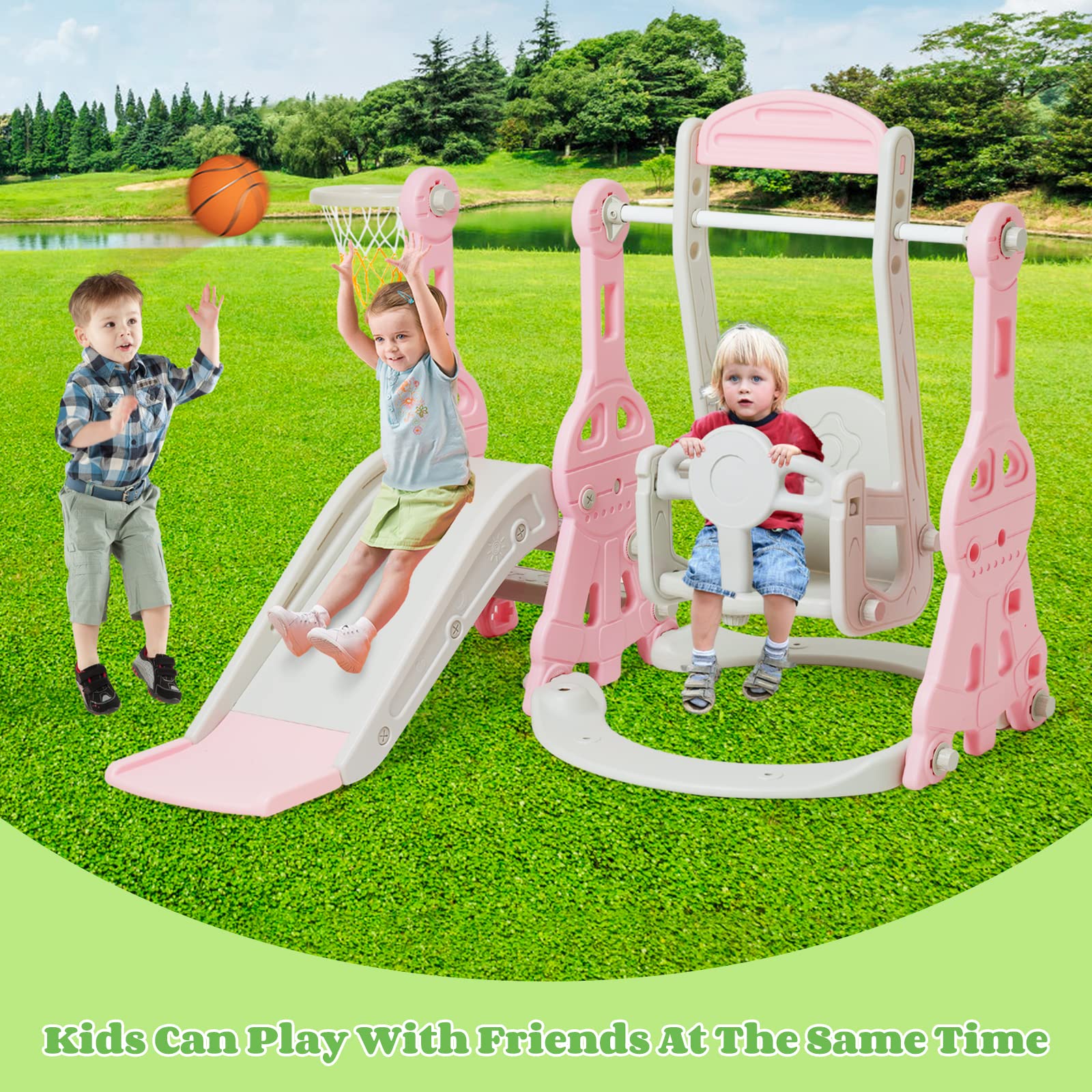 Kinderrutsche, 3-in-1 Kleinkind Spielplatz mit Schaukel für Mädchen | Babyrutsche, Indoor Outdoor Spielplatz, Gartenrutsche, Kinderzimmer, Bewegungsförderun
