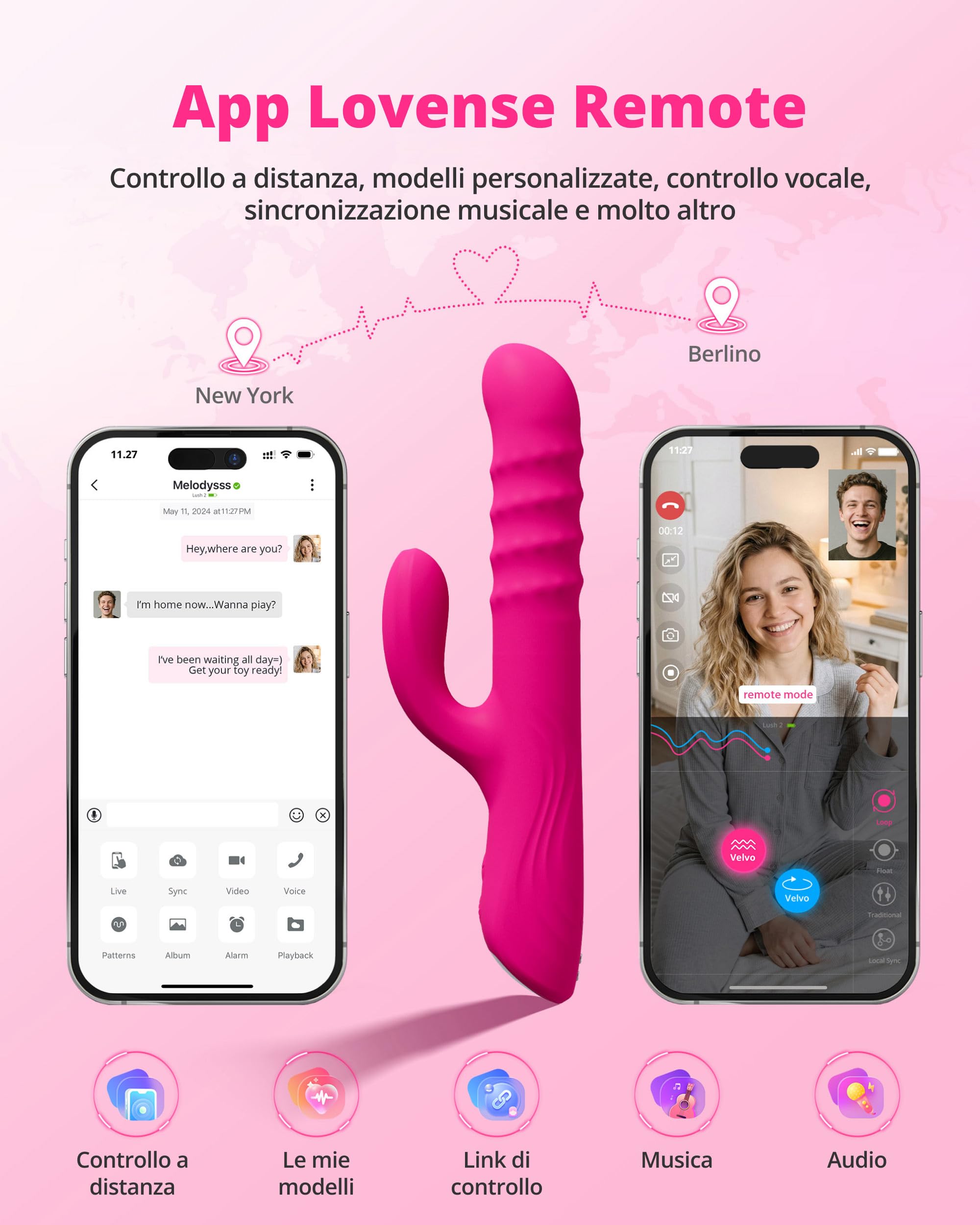 Lovense Velvo Vibratore Rabbit con Perline Rotanti, Potente Vibratore Punto G e Clitoride Sex Toy Donna, Controllo App a Distanza per Coppia, vibratori Doppia Stimolatore Impermeabile Ricaricabile