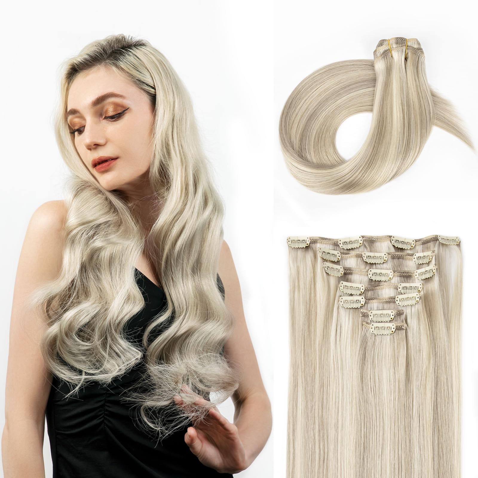 SOBEAUTY Hair Extensions Clip in, 100% Real Human Hair Extensions