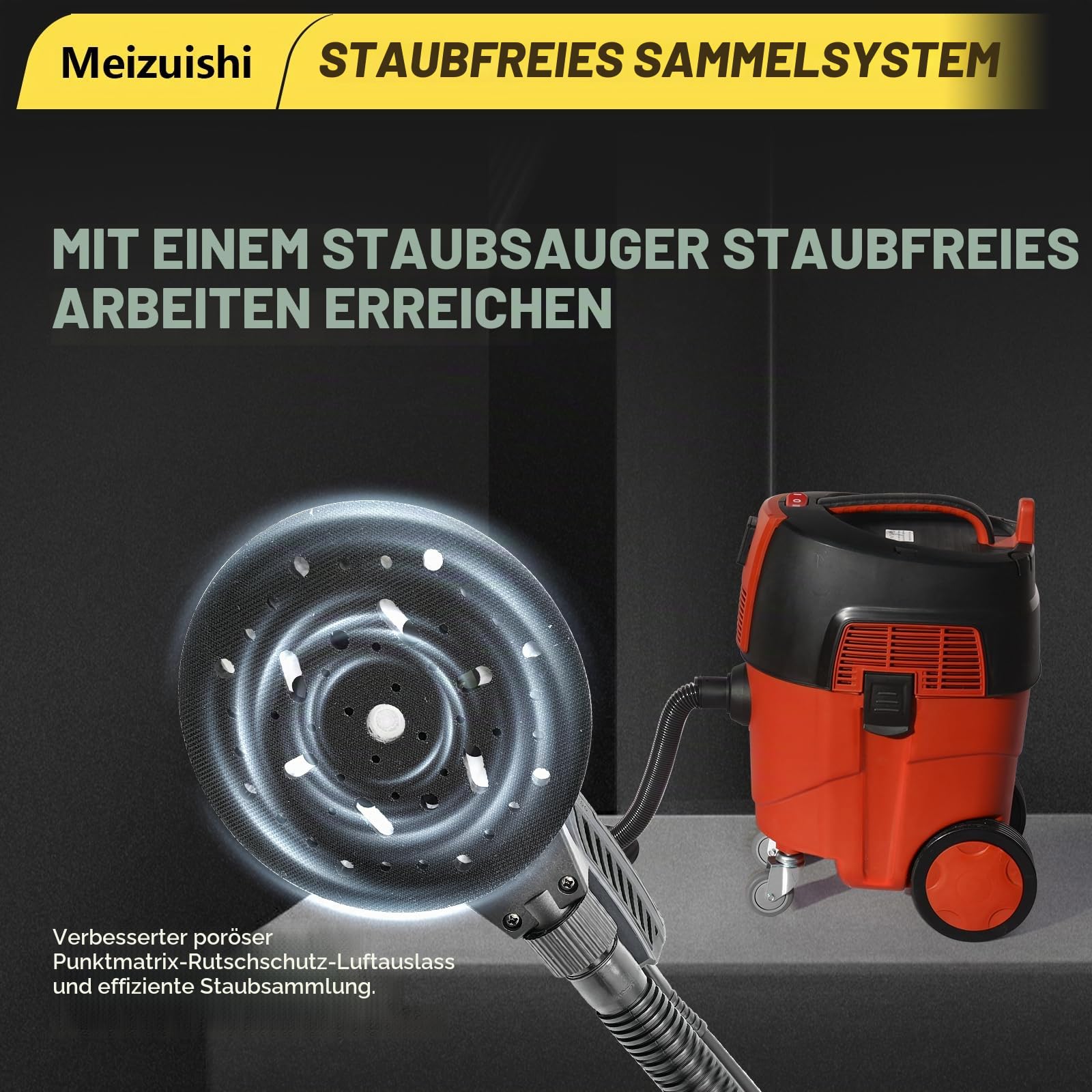 125/150 mm Bürstenloser Exzenterschleifer 360W mit 5 mm Hub | 7 Geschwindigkeiten 4K–10K U/min, 4m Kabel, staubabsaugend, vibrationsarm. Je 10 Schleifpapiere für Holz, Metall, Karosserie