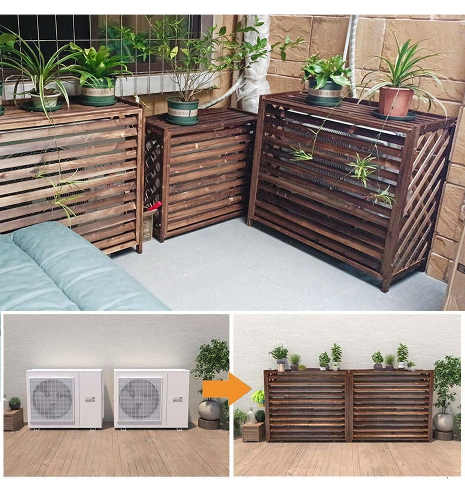 Massivholz Klimaanlage Abdeckung Outdoor Sichtschutz-Klimaanlagenabdeckung für den Außenbereich Kondensator versteckt Pflanzenregal 4 Größen Festes Holz Wetterfest Holz Klimaanlage Rack(XL)