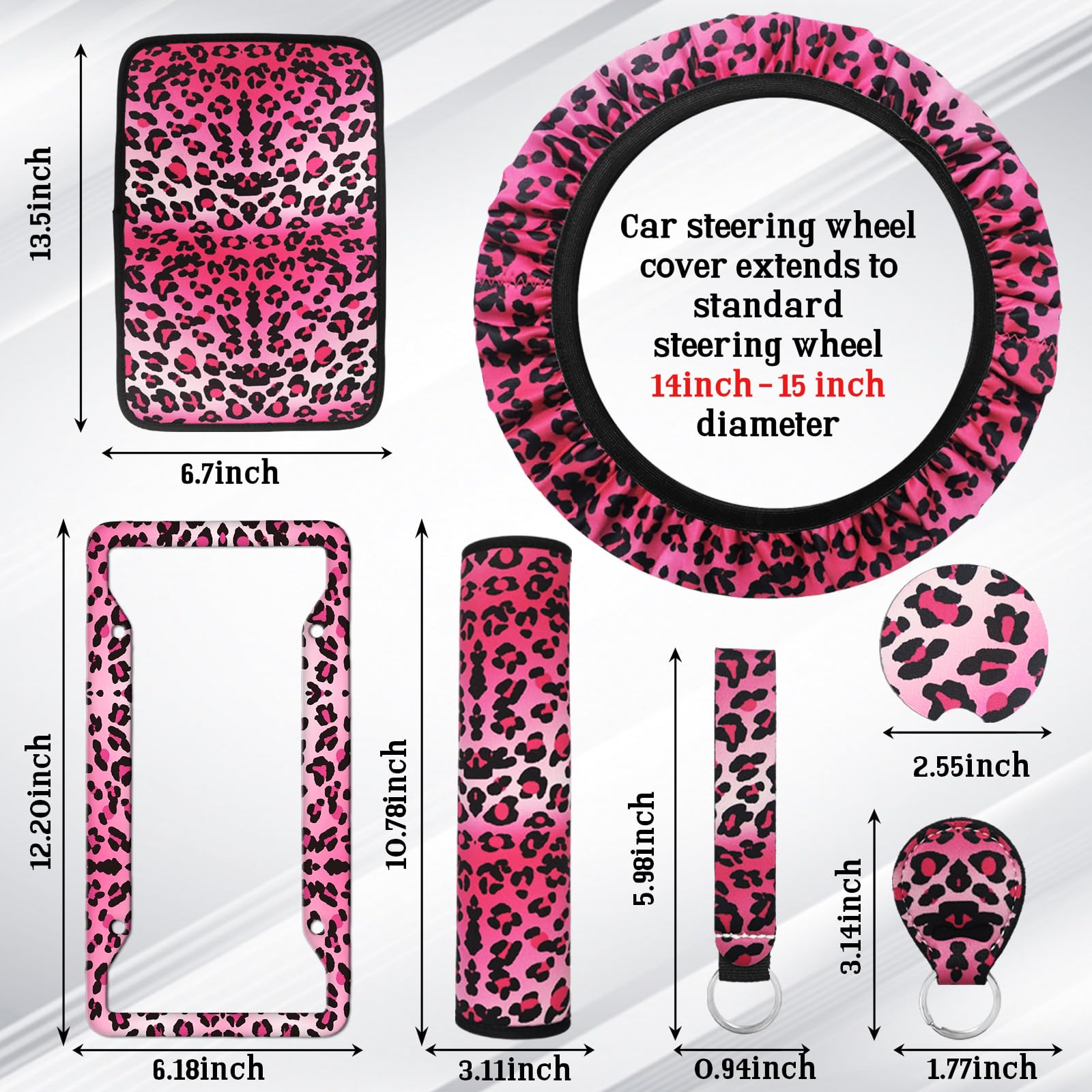 Set completo di 23 coprisedili per auto da donna, universali, con stampa, coprivolante, console centrale, accessori per occhiali da sole, SUV (stampa leopardata rosa)