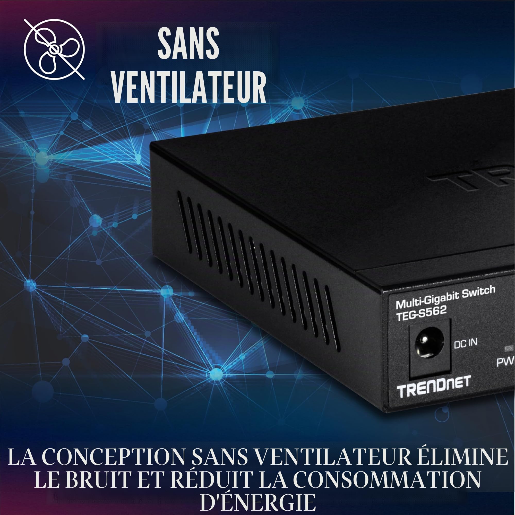 TRENDnet, TEG-S562, Commutateur Multi-Gig Non géré à 6 Ports, 4 Ports 2,5GBASE-T, 2 Ports SFP+ 10G sans Ventilateur, Conception de Bureau compacte, boîtier en métal, commutateur réseau Ethernet, Noir