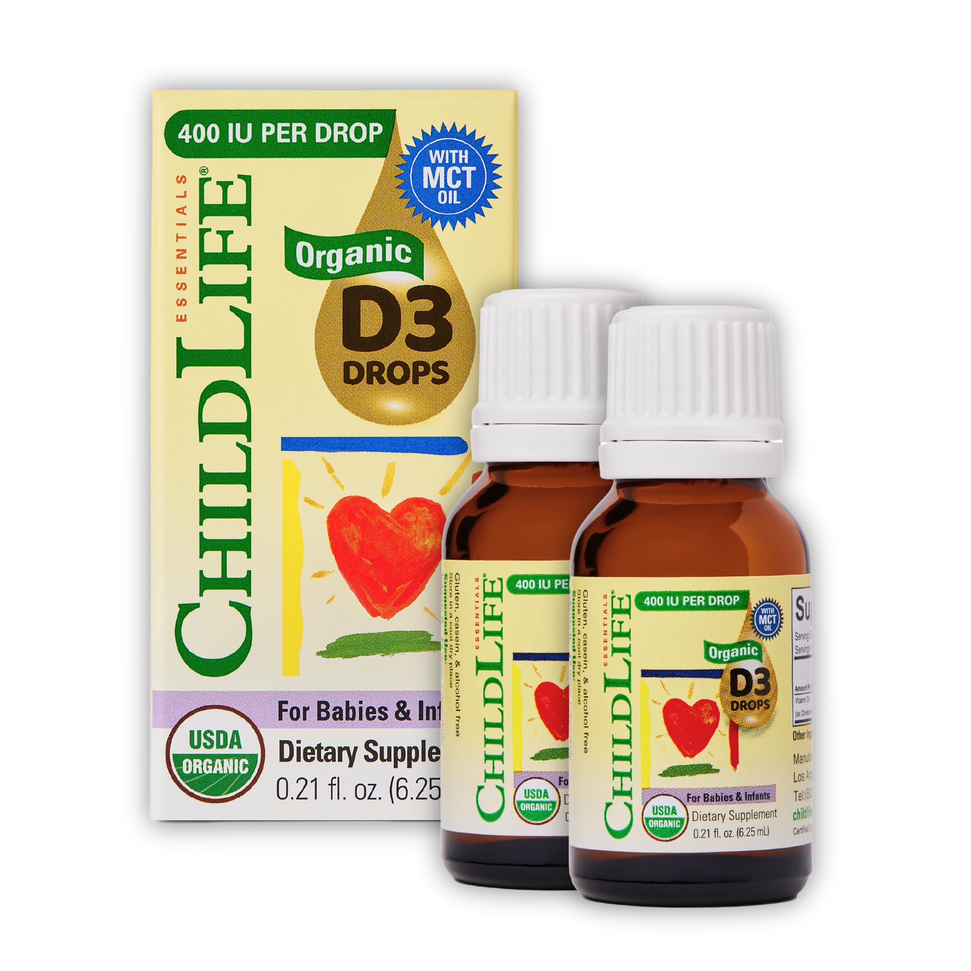 CHILDLIFE ESSENTIALS Organic Vitamin D3 Drops Infants, 0.21 Fl Oz (2 Pack) 0.21 Fl Oz (Pack of 2)