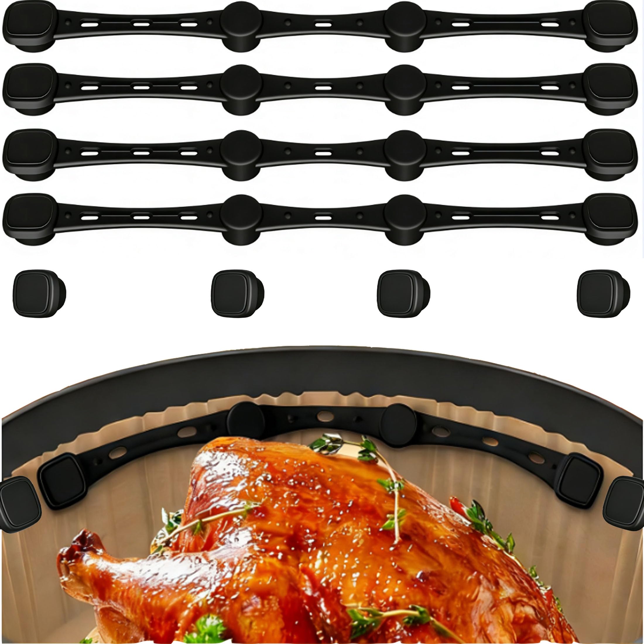 Magnete für Airfryer Backpapier, 8 Stück Silikon Befestigung für Heißluftfritteuse Zubehör - Verhindern Backpapier von Abdeckung Lebensmitteln, Passend für Ein- und Doppelkorb Airfryer