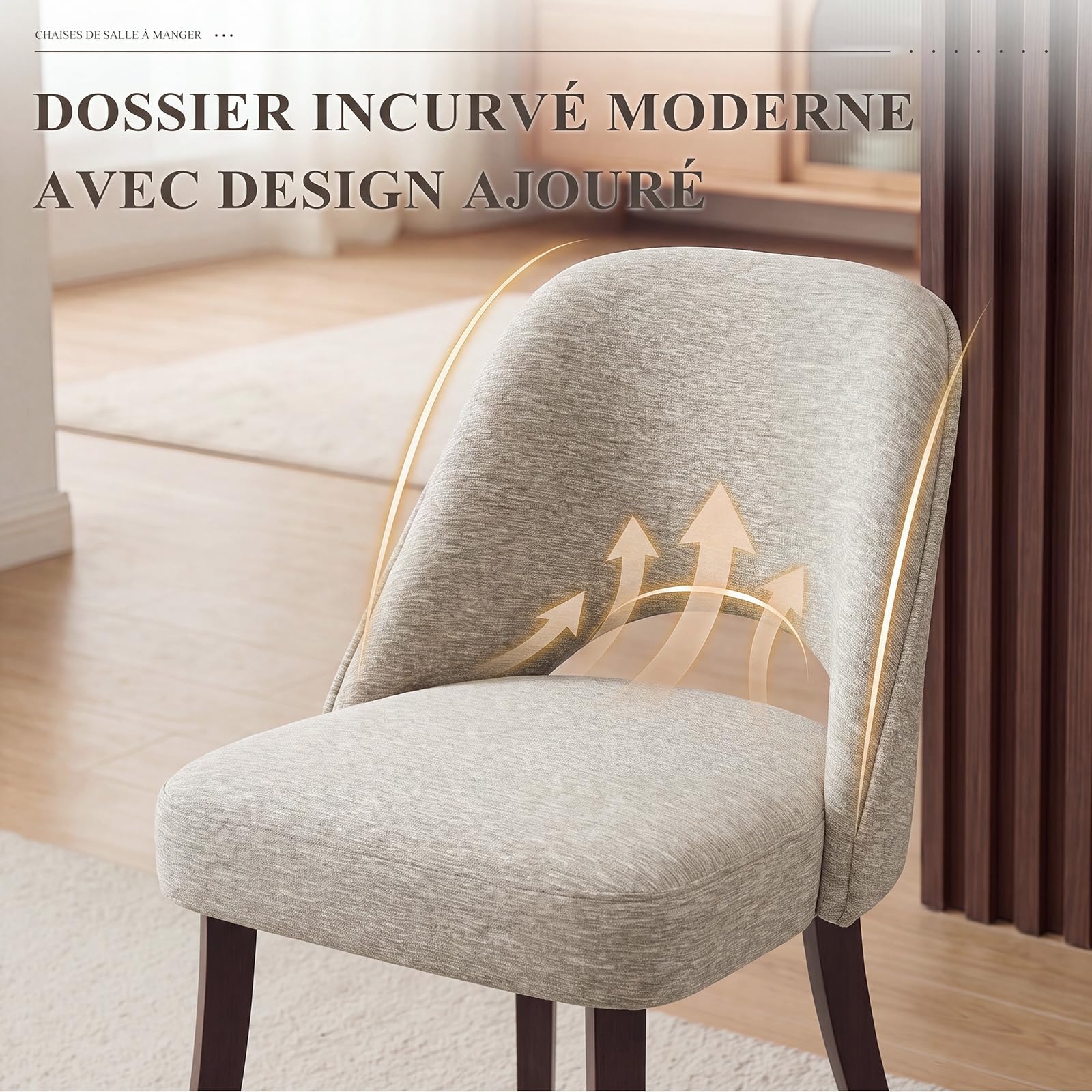MALOL Lot de 6 chaises de Salle à Manger rembourrées en Tissu, Pieds en Bois Massif, Dossier incurvé et Assise épaisse en Mousse Haute densité, Design Moderne pour Cuisine et Salle à Manger, Kaki