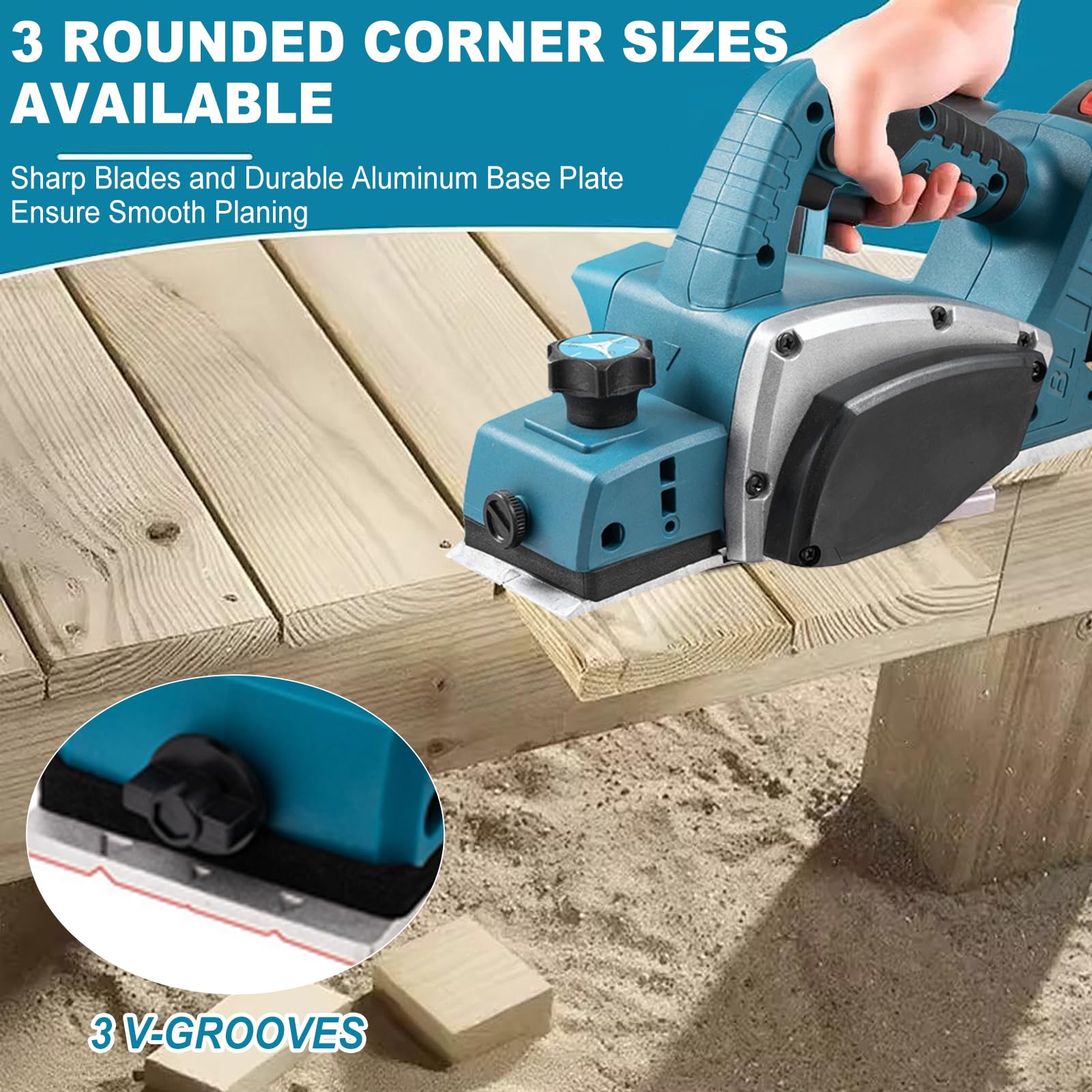Rabot sans fil compatible avec batterie Makita 18 V, rabot électrique 15000 tr/min, largeur de rabot 82 mm, profondeur de coupe 2 mm, rabot électrique pour le travail du bois (sans batterie)