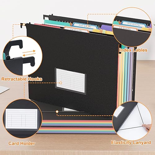 Miniatura 3 de EOOUT Carpetas colgantes de archivo, paquete de 3 carpetas de archivo tamaño carta, 7 bolsillos de acordeón expandibles, pestañas de corte de 13 de