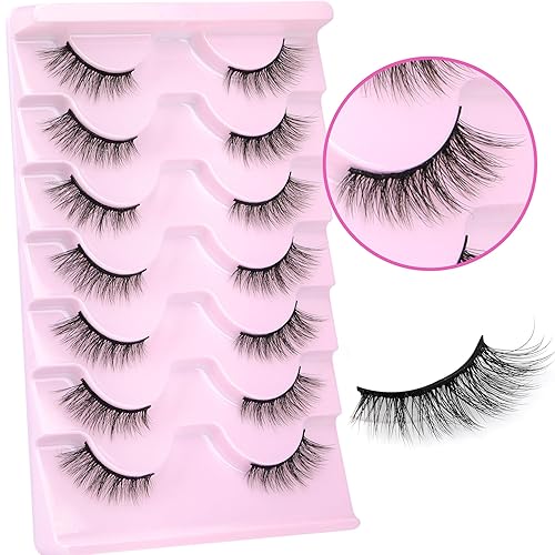 Miniatura 2 de wiwoseo Pestañas de media pestañas de aspecto narural, pestañas de ojo de gato con pegamento, pestañas medias con pegamento, pestañas naturales
