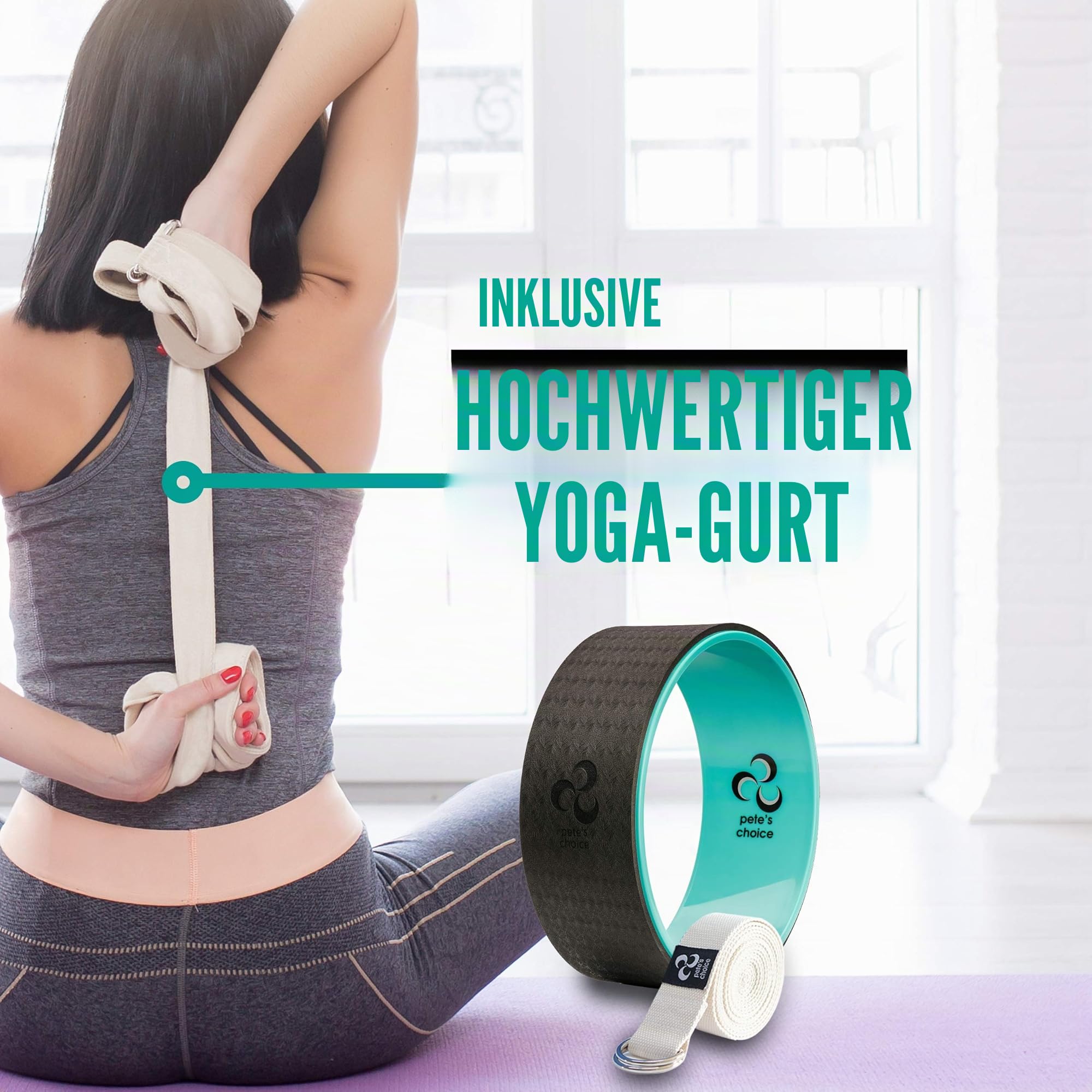 Yoga Set für Anfänger – Fitness Set mit Yogarad, 2 Blöcken, Zusätzlichem eBook und Gurt. Fitness Zubehör für Anfänger | Geschenk für Fans