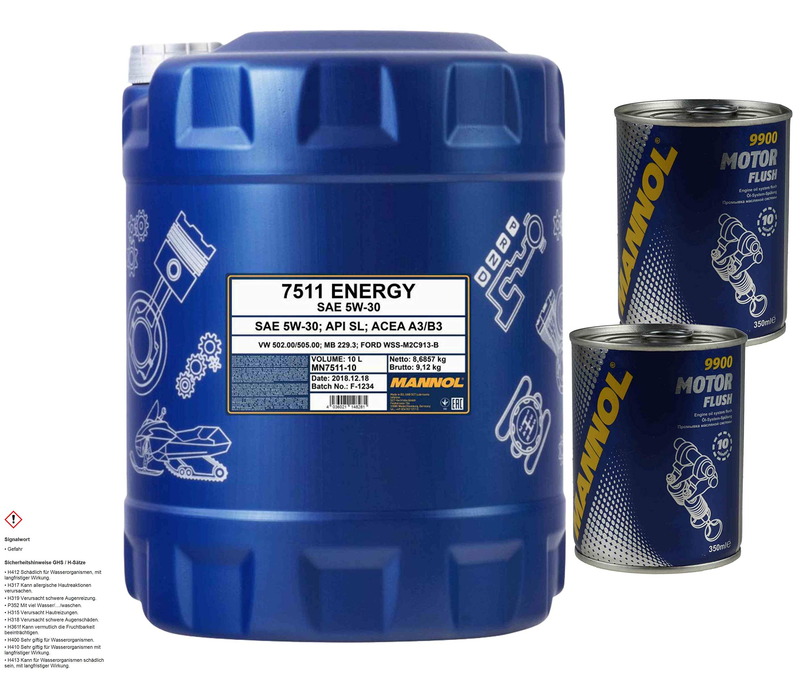 10L MANNOL Olio Motore Energy 5W-30 API SL/CF, Pulizia Motore