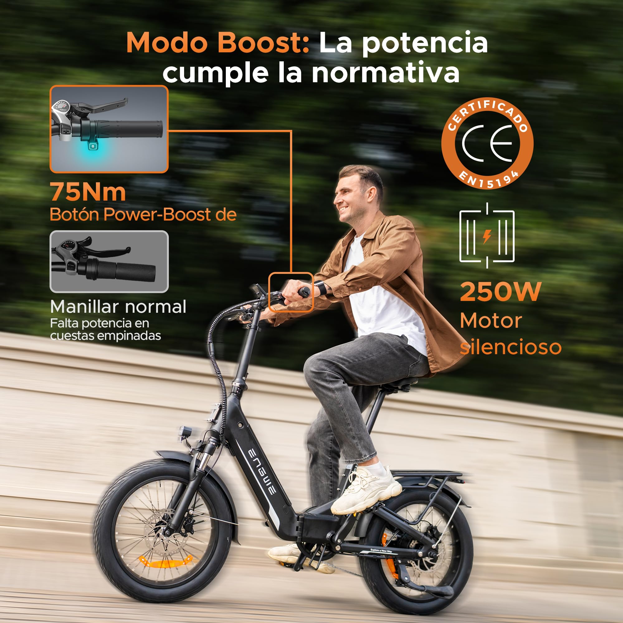 ENGWE L20 3.0 Boost Bicicleta eléctrica, batería de 48 V y 13,5 Ah, hasta 135 km, Sensor de par y Frenos hidráulicos, neumáticos 20x3,0, compatibilidad con aplicación