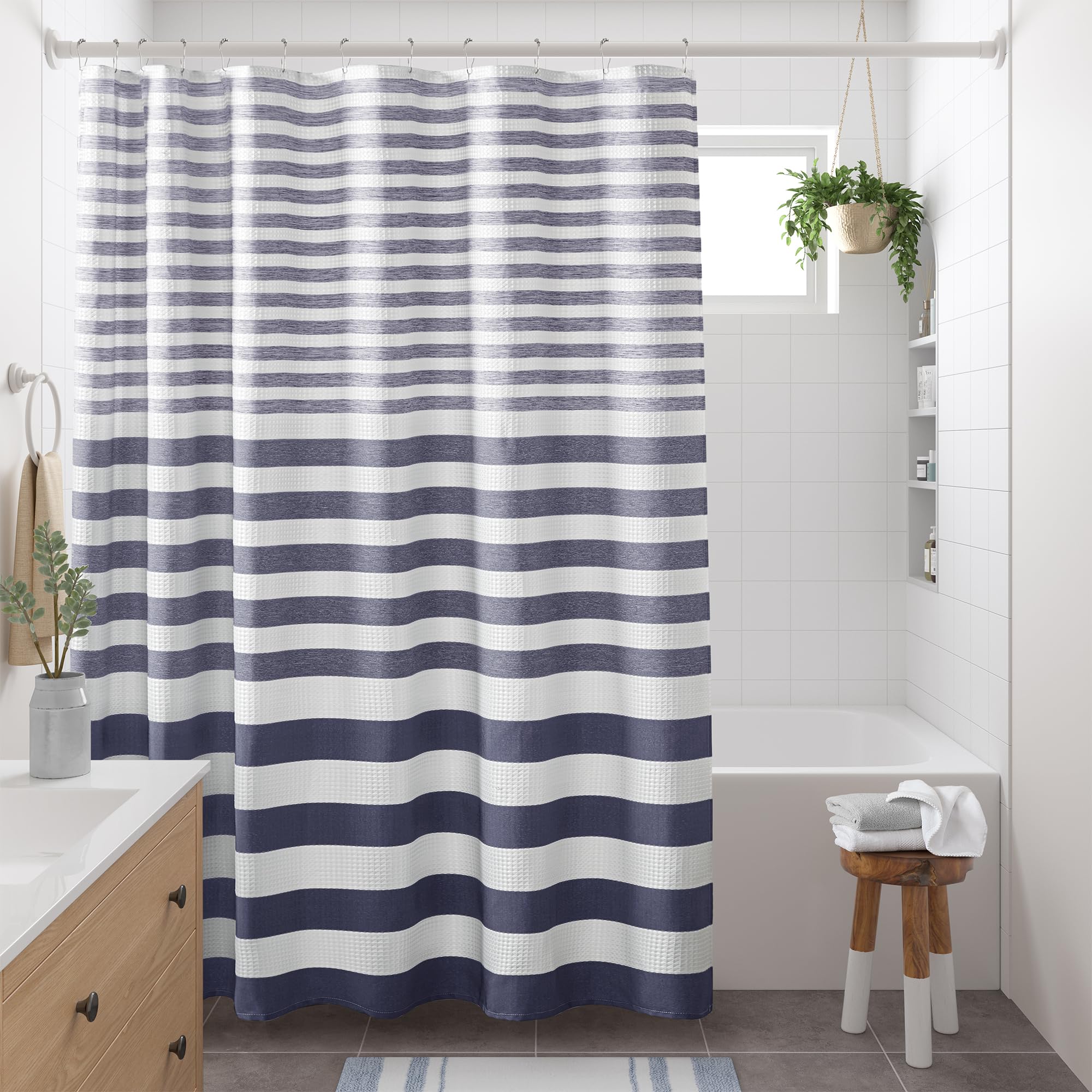 Madison Park Shower Curtain Spa Waffle Weave Shower Curtain for Bathroom 3M Scotchgard Moisture Management, Spa Quality Modern Shower Curtains for Bathroom, Standard: 72x72 Blue Ombre — image 1