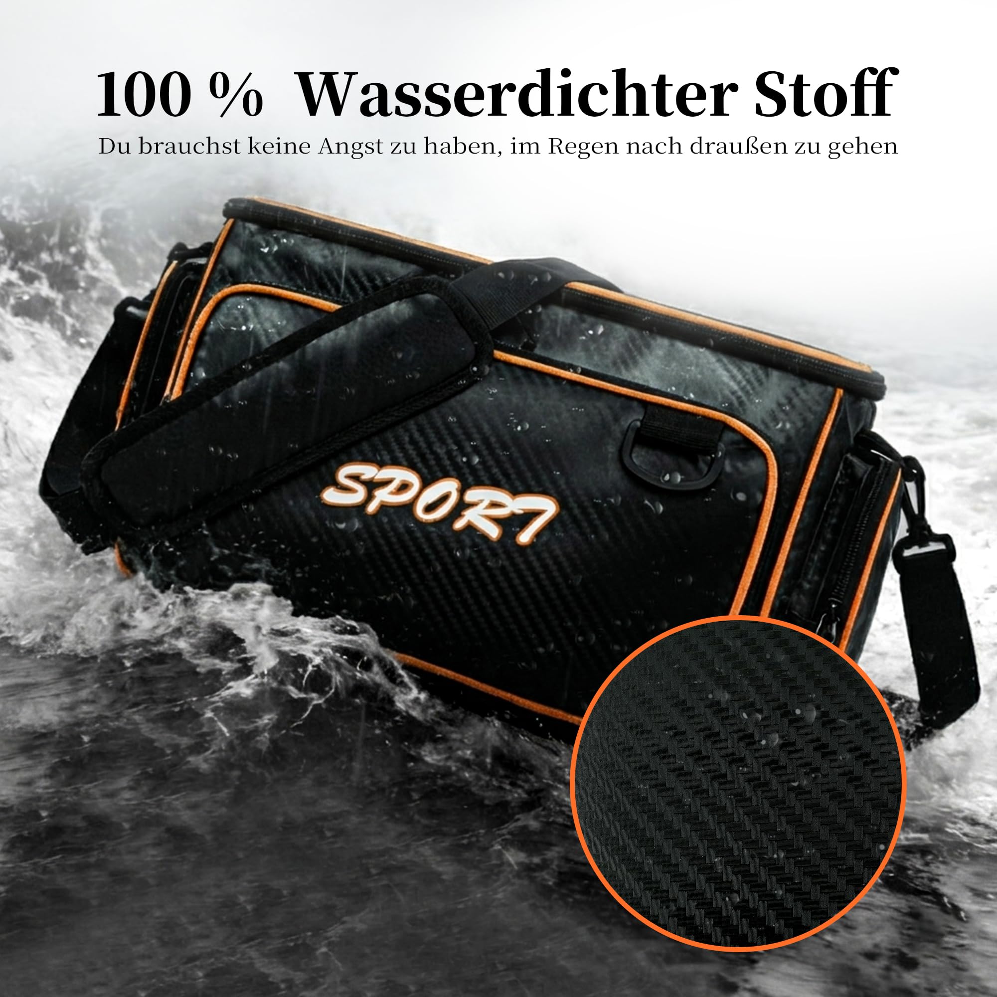 AUMTISC Borsa da pesca espandibile pesca impermeabile grande capacità, borsa da pesca borsa da pesca accessori (arancione)