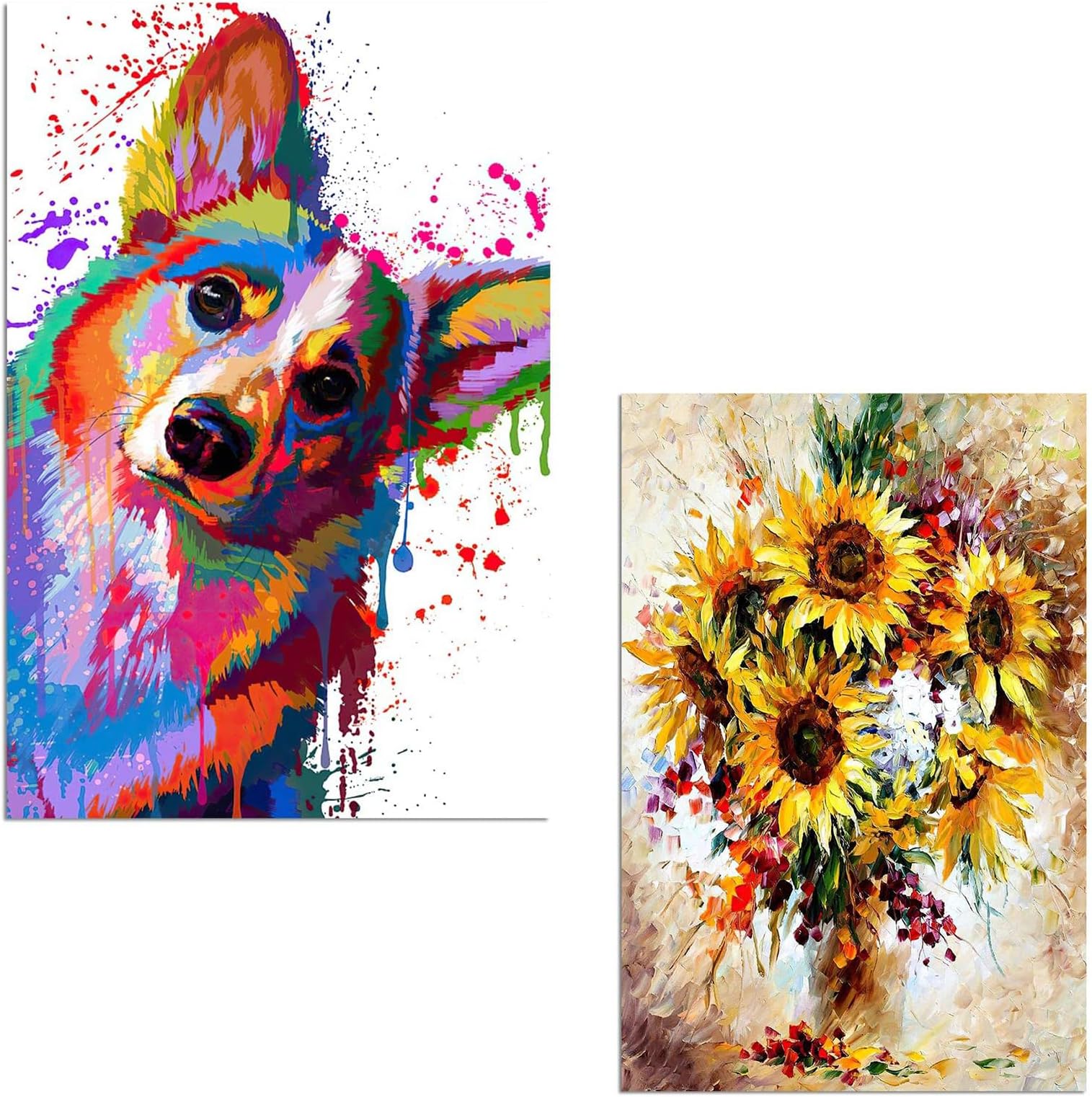 Corgi Poster & Sunflower Van Gogh Oil Paintings 2PCS Colorful Corgi Canvas Wall Art For Living Room Decor Aesthetic Vintage Posters & Prints Wall Decor For Bathroom Wall Art For Bathrooms Movie Poster