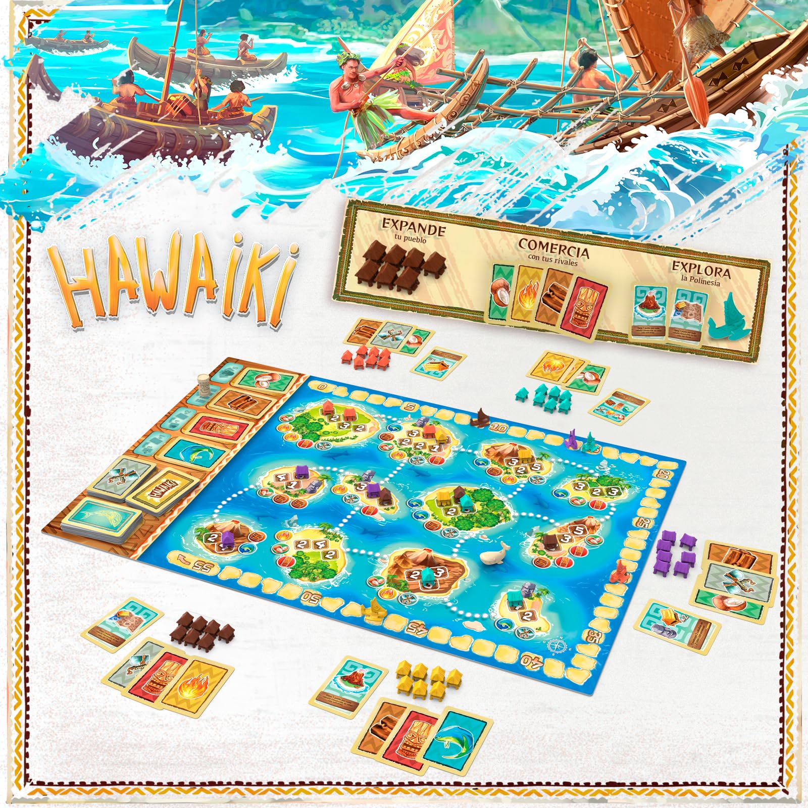 MAGICBOX Hawaiki – Juego de Mesa. Juego de Estrategia Familiar con temática mítica y de construcción de poblados. para 2-5 Jugadores, Edad 10+