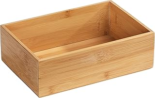 WENKO Terra Bamboo Organiser Box with 3 Compartments - Storage Box, Bathroom Basket, Bamboo, brown, Bambus 4 Fächer