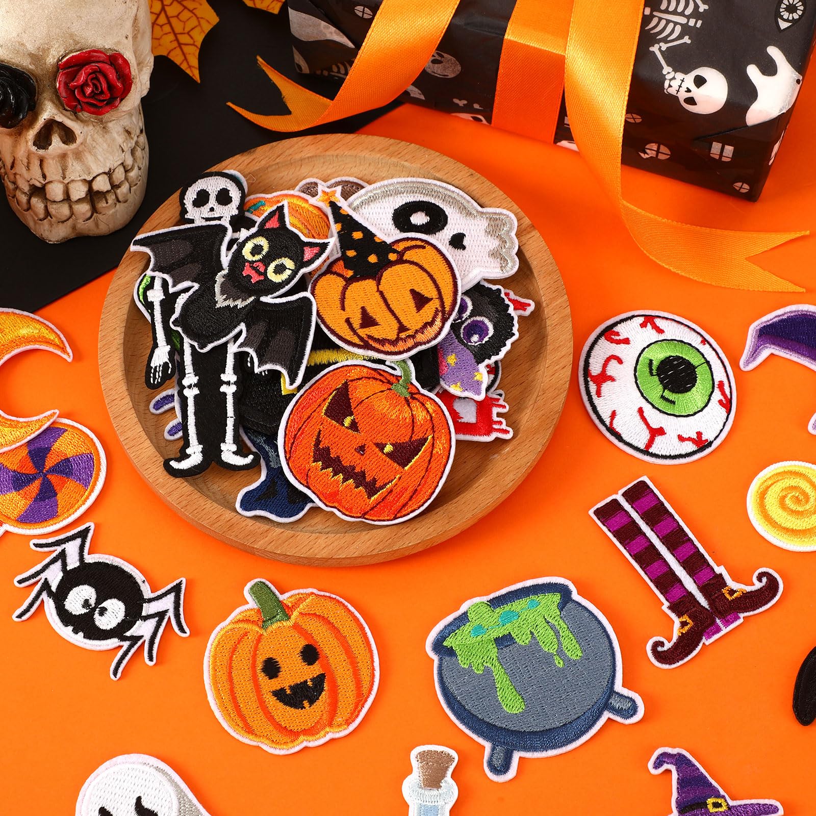 36 parches bordados de Halloween y otoño, parches de reparación de apliques bordados de Halloween, calavera, calabaza, fantasma, gato, bruja, murciélagos, manualidades, para ropa, chaqueta, jeans,