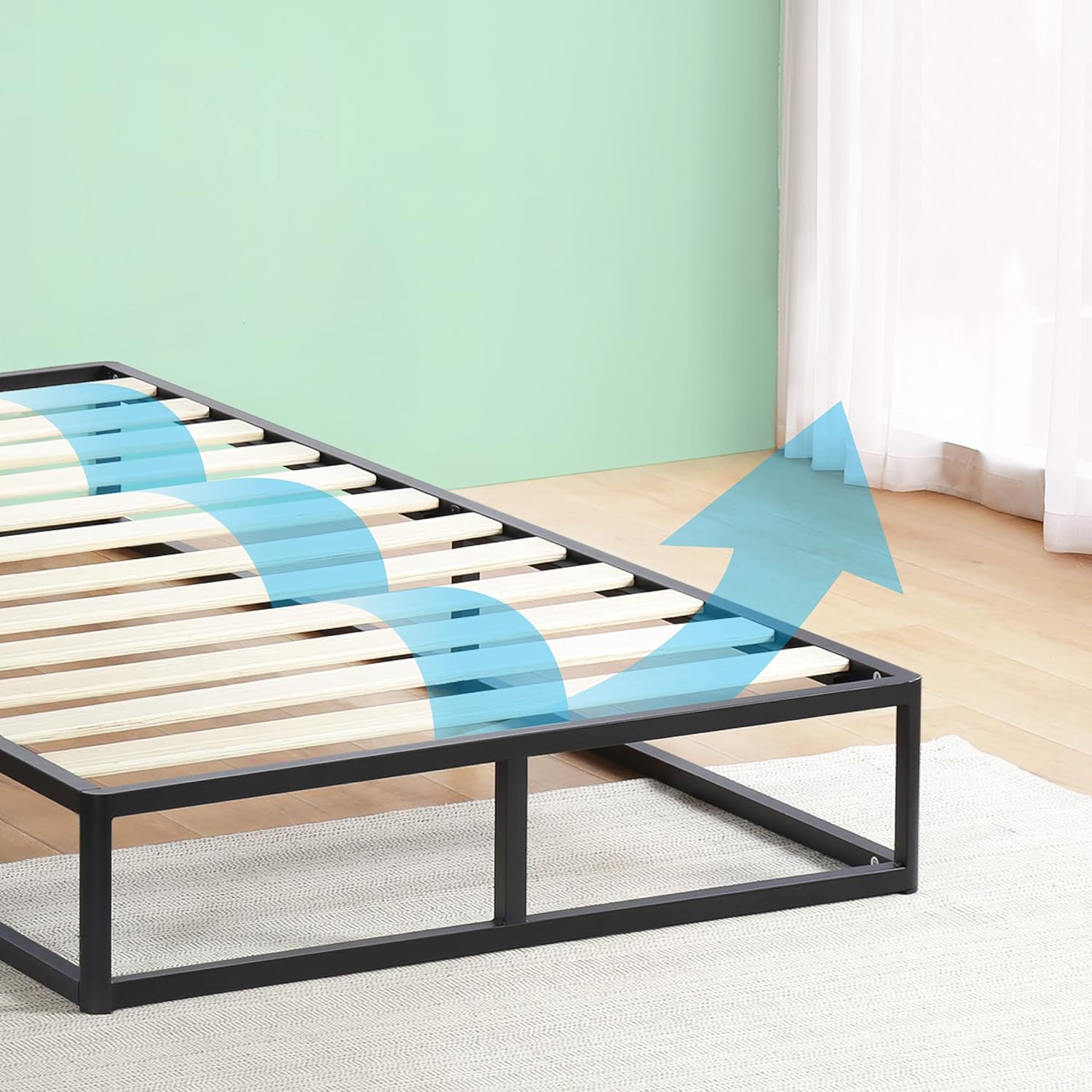 H オリースリープ メタルプラットフォームベッドフレーム ブラック