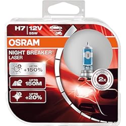 Foco De Coche OSRAM NIGHT BREAKER LASER H7, +150% más de luz, lámpara halógena para faros, 64210NL-HCB, coche de 12 V, caja dúo (2 lámparas)