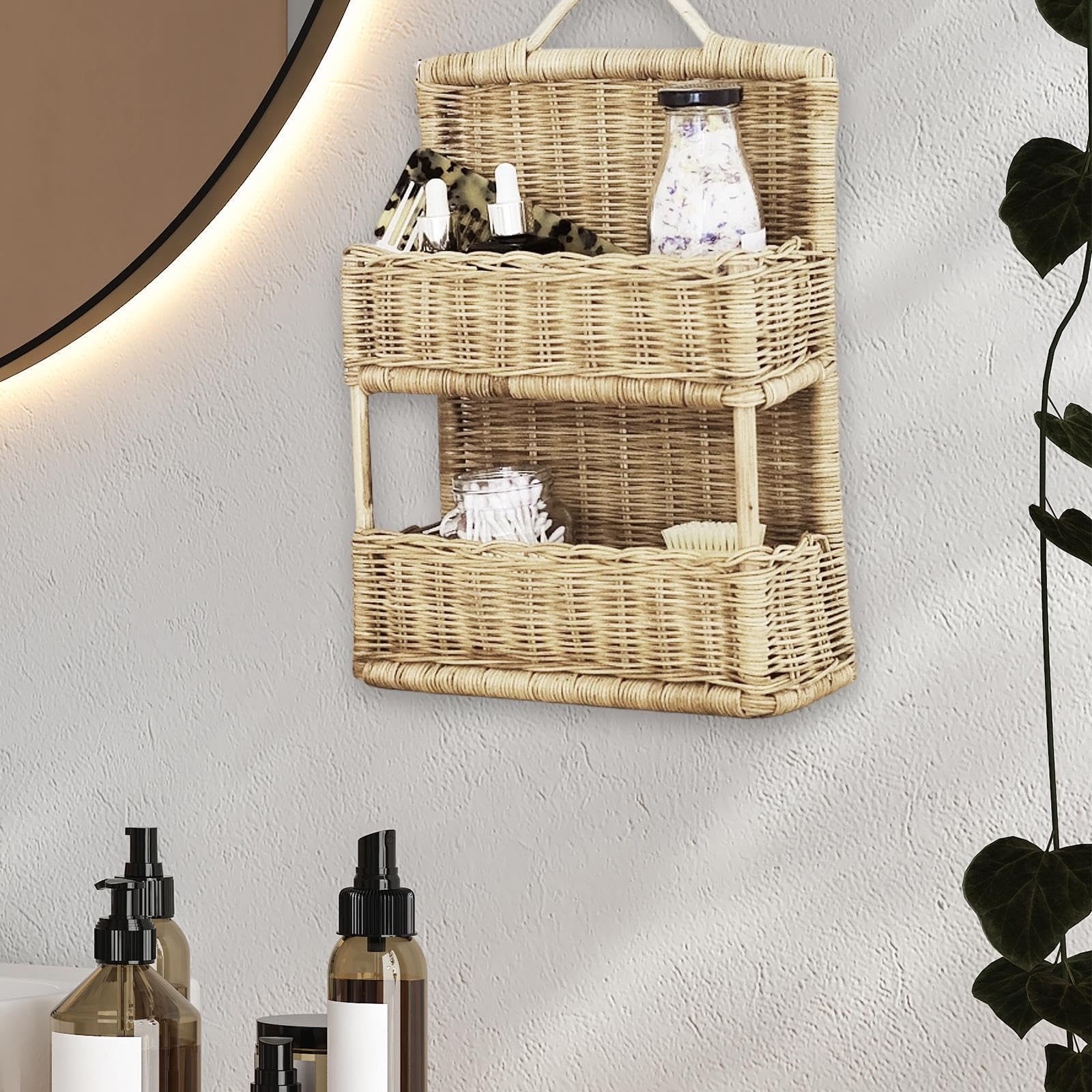 Organizadores de doble tejido, cestas decorativas de pared tejidas que crean espacios ordenados y elegantes, cestas para frutas y verduras, maceteros decorativos de