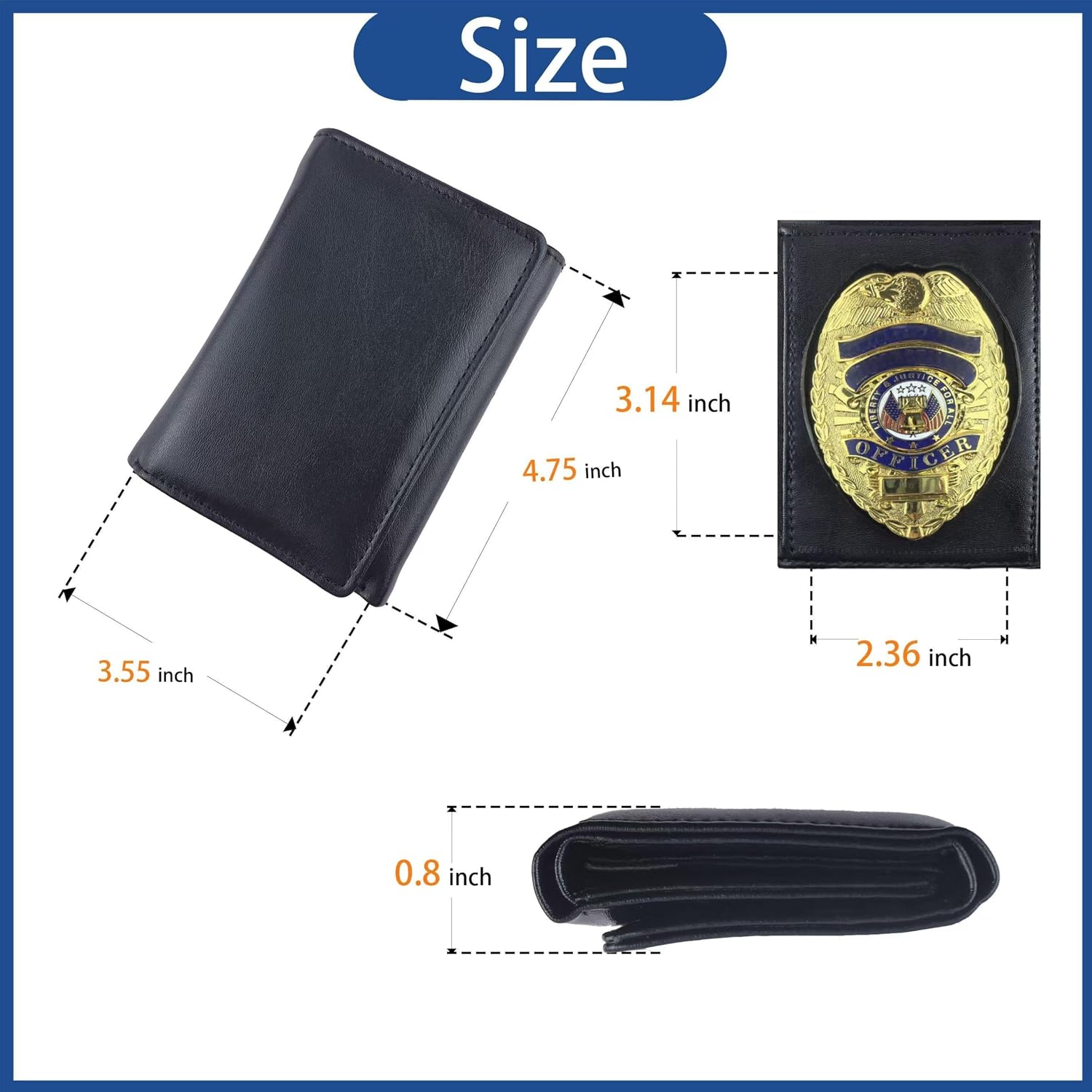 Law Enforcement Badge Wallet, Black Genuine Leather, Eagle Shape Badge Holder, Hidden Police Badge Wallet
