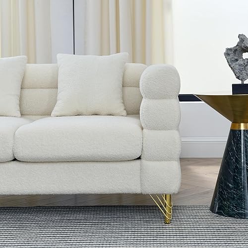 Miniatura 8 de 81" Oversized 3 Seater Sofa Upholstered Sectional Couch with 3 Pillows Modern Teddy Loveseat with Golden Metal Legs for Living Room, Bedroom,