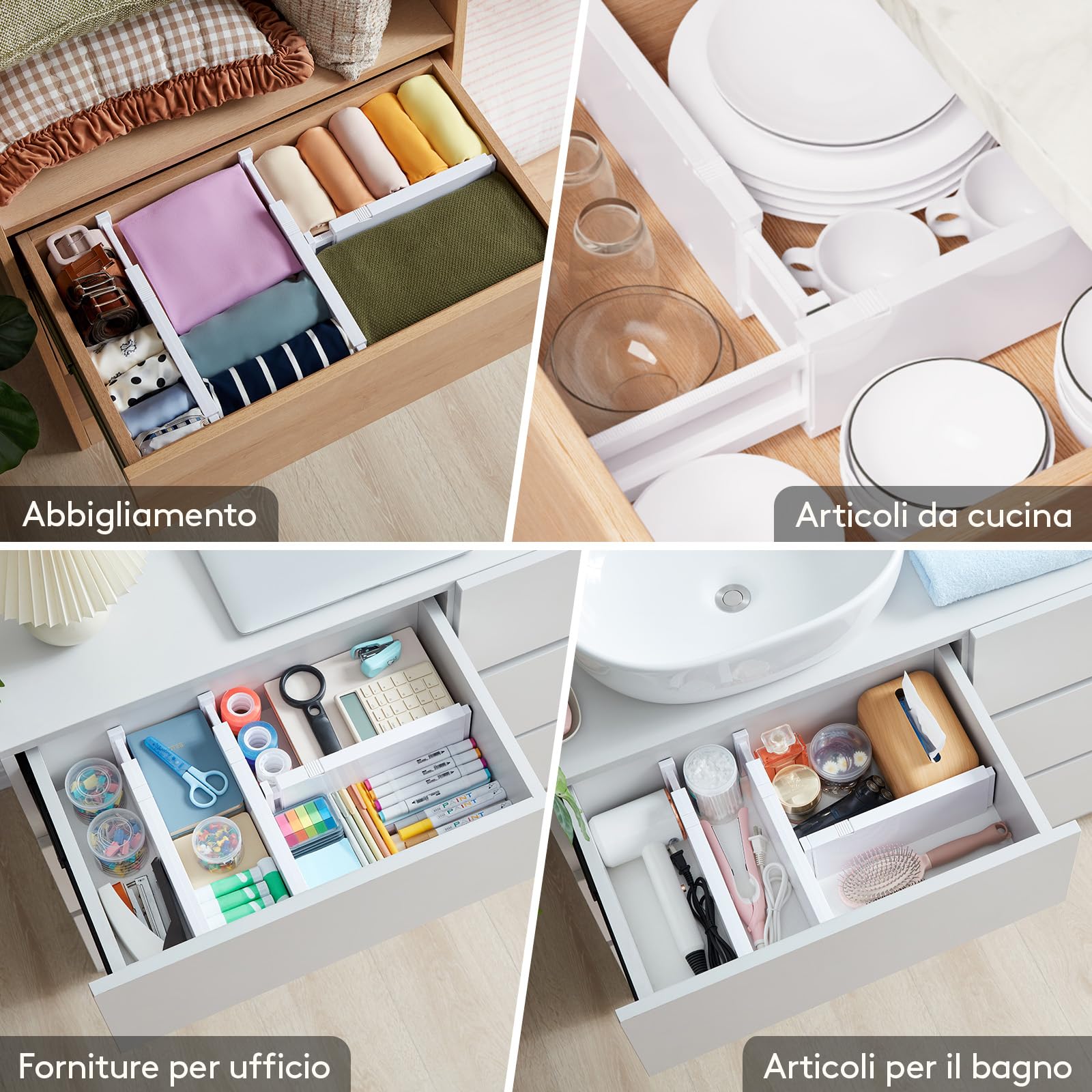Lifewit Divisori per Cassetti in Plastica Confezione, Organizzatori per Cassetti Regolabili, Separatori per Cassetti Espandibili per Camera da Letto/Bagno/Cucina, Alti 10 cm, 28-40 cm, Pezzi 12