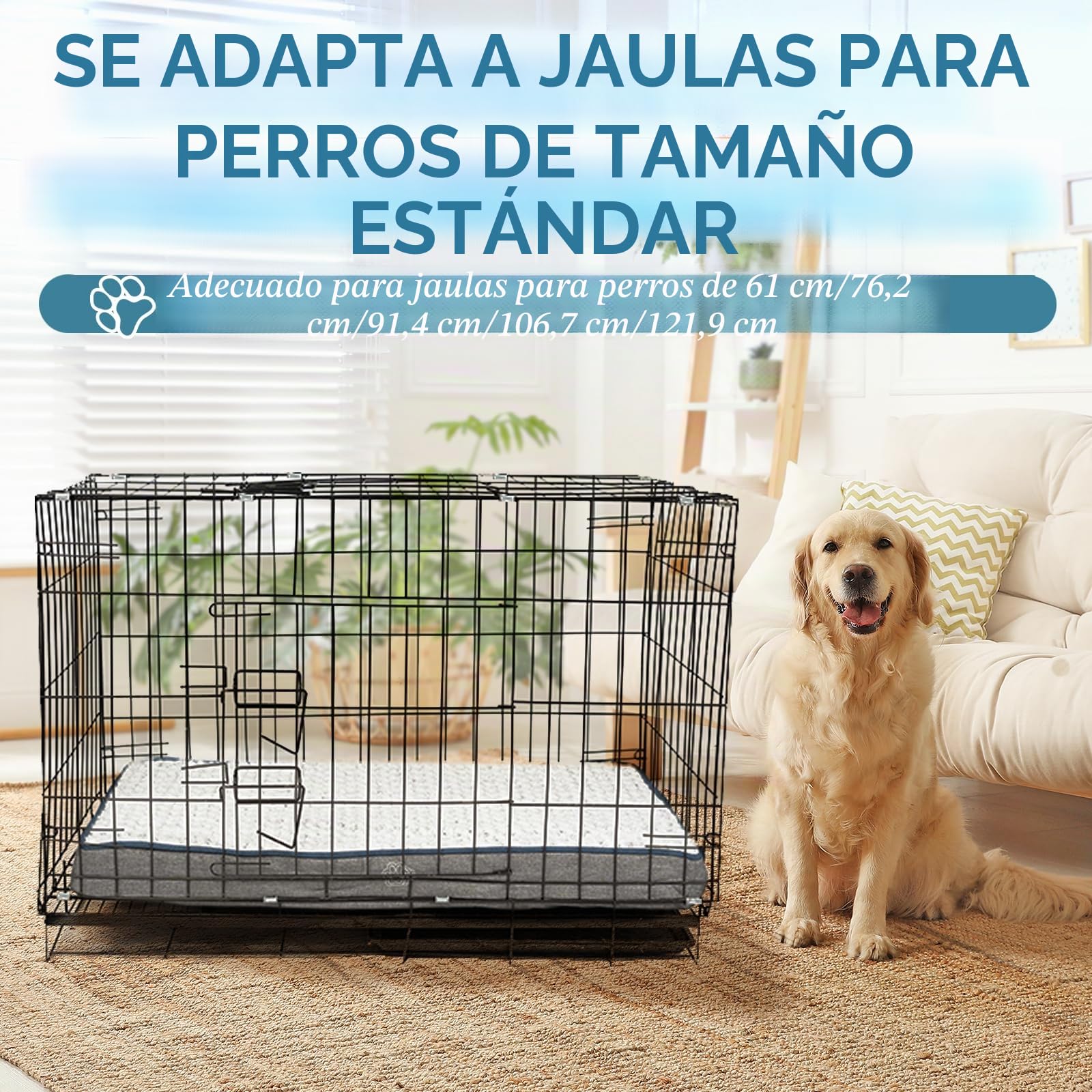 EMPSIGN Cojín para Perro Reversible Desenfundable Jaula, 112x76x7,5cm, Gris | espuma ortopédica alta densidad, fresco/cálido, interior impermeable, lavable en lavadora, para transportín coche
