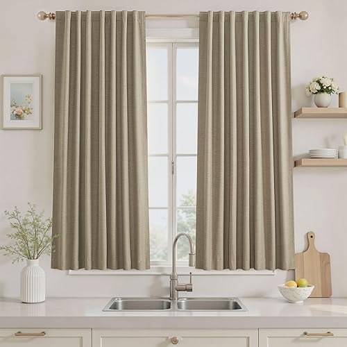 Miniatura 89 de UHITECH - Cortinas opacas de 84 pulgadas de largo, juego de 2 paneles de lino natural, 100% opacas, cortinas negras para dormitorio, sala de estar,