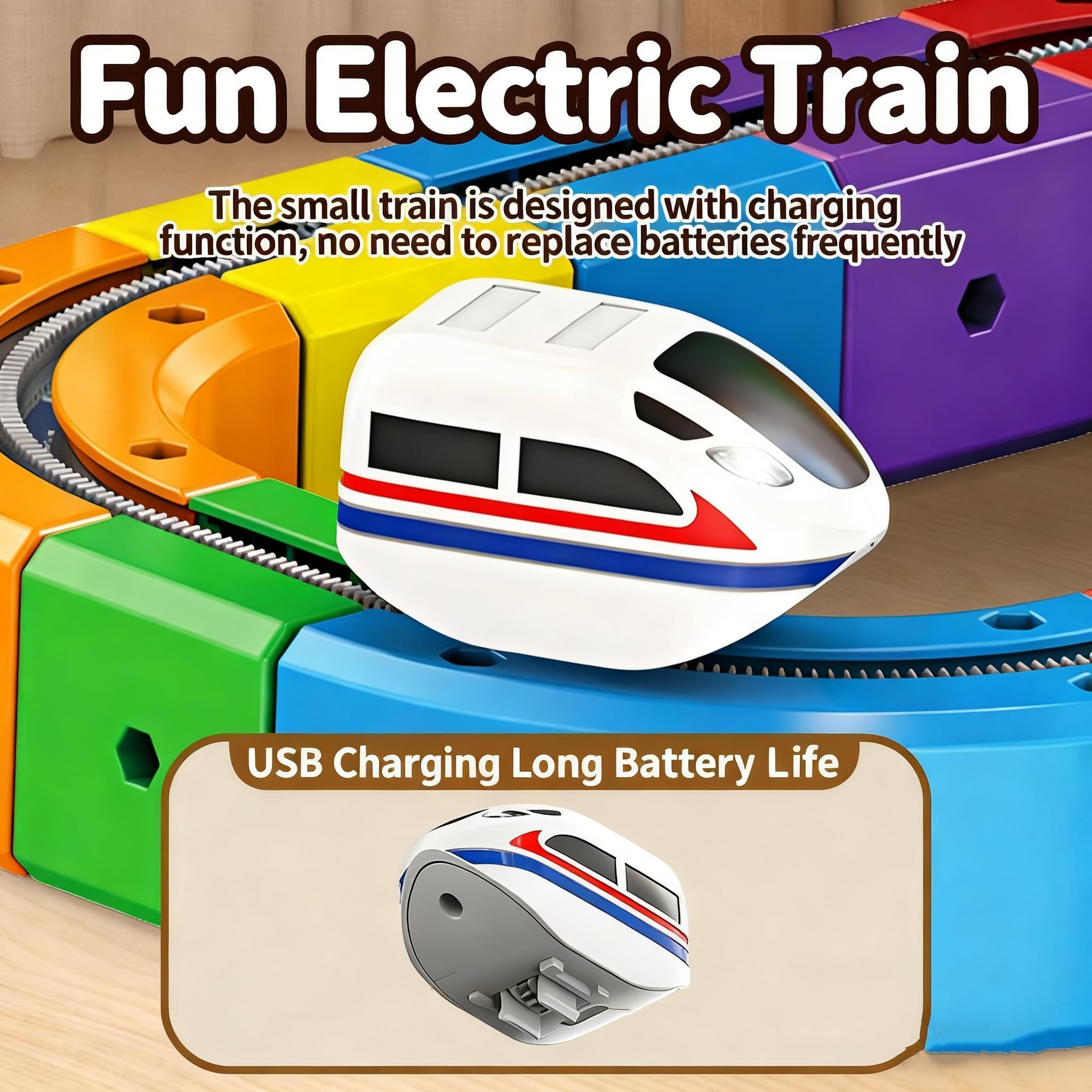 Treno Elettrico per Bambini Set, Trenino Giocattolo con Pista, Layout 3D Incorporati per Bambini Didattico di 3 4 5 6 7 8 Anni, Giochi Regalo Natale/Compleanno (81pcs)