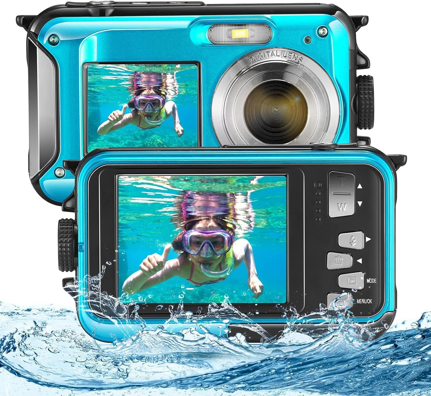 Cámara Digital a Prueba de Agua Full HD 2,7 K 48 MP Cámara Impermeable Digital Marina, Zoom Digital 16 cámaras Impermeables con micrófono LED retardador para Adolescentes Alumnos