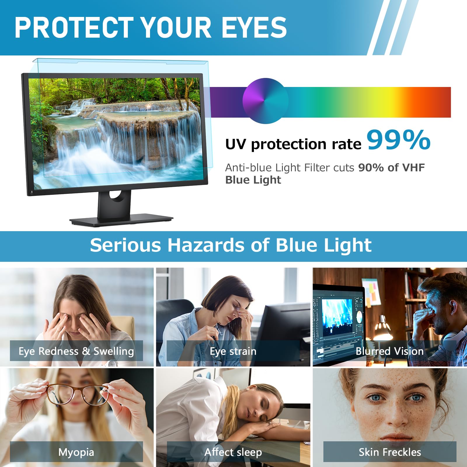 LAMA Filtre de protection d'écran universel anti-lumière bleue 23-24 pouces – Protection d'écran anti-UV pour écran de bureau – Type de suspension/amovible – Protection des yeux, réduit la fatigue