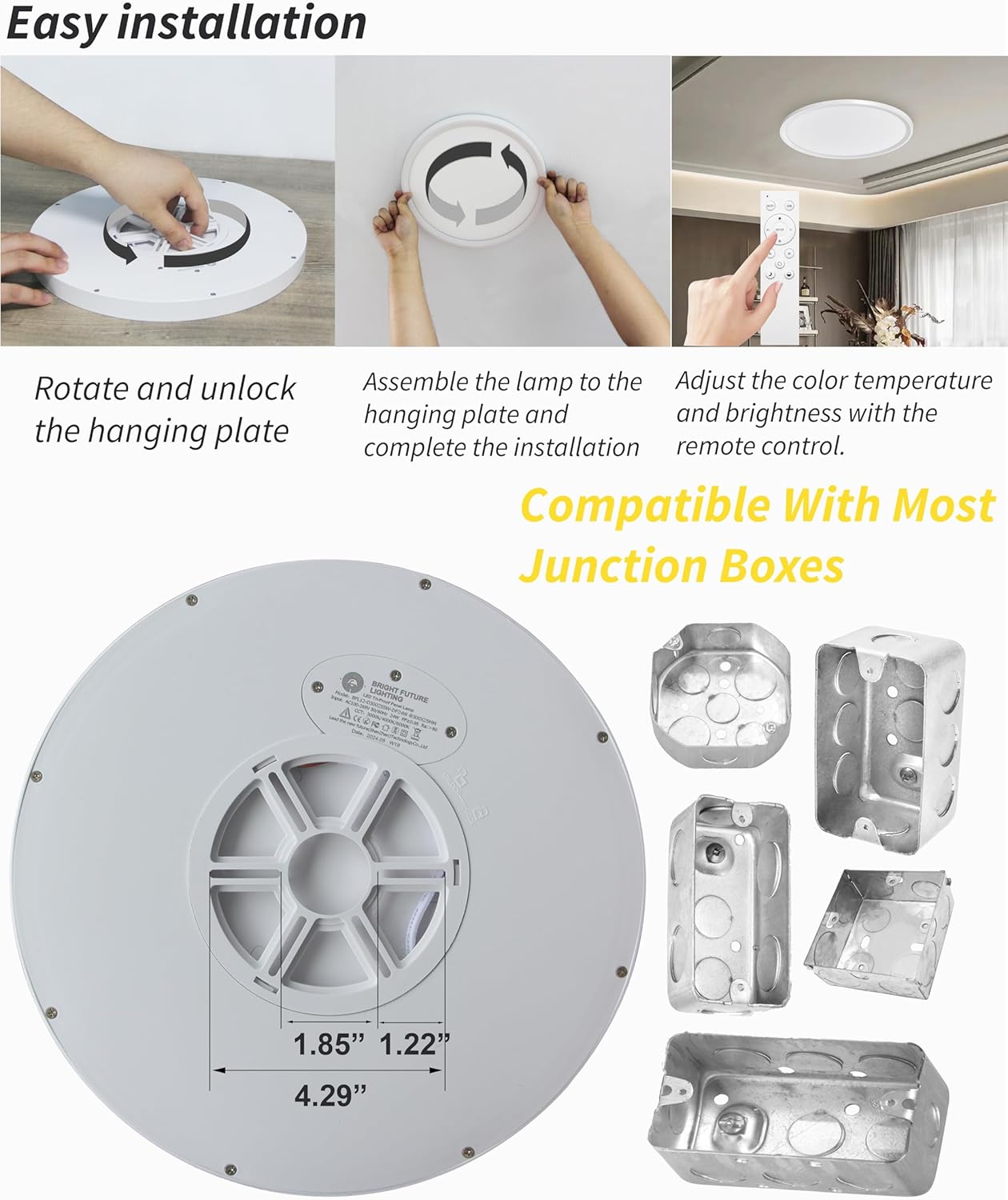 4Pack 12 Inch Remote Control Dimmable LED Flush Mount Ceiling Light Panel,24W 2520LM,2700K-6000K Adjustable Color,Ultra Thin Round White Ceiling Light Fixture for Hallway Kitchen Bedroom Home Office