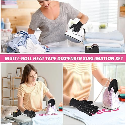 Miniatura 6 de Kosiz Juego de 20 dispensadores de cinta térmica, 6 cintas térmicas de varios tamaños para sublimación, 2 guantes de prensa resistentes con golpes