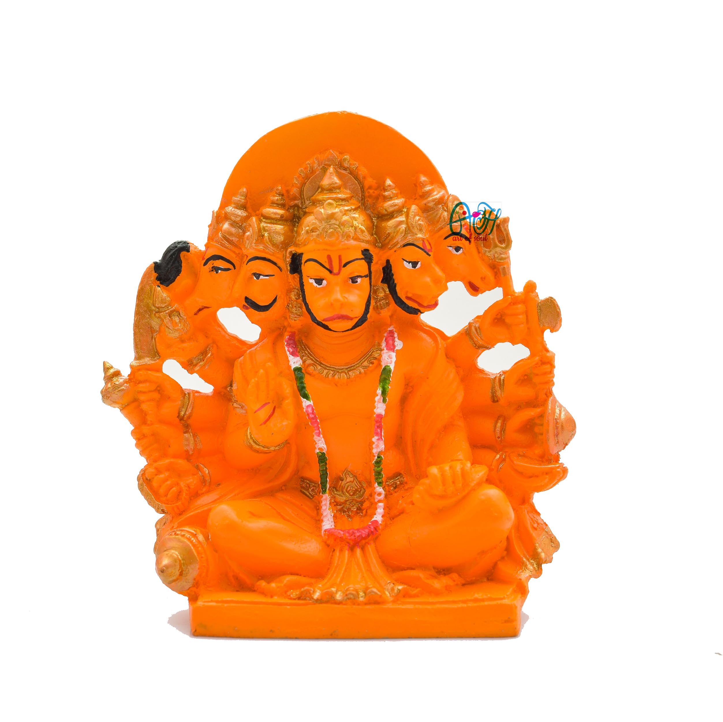 Archna Handicraft Polyresin Panchmukhi Hanuman Ji Murti Statue For Pooja Figurines Sculpture Bajrang Bali Idol (6 X 4.5 Inches, 450 Gram, Fantasy, Orange) - Image 5 thumbnail