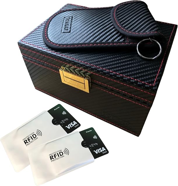 TOMKAT - Car Key Signal Blocker, Large Faraday Box - Car Key Signal Blocker Box, RFID Key Box, Car Key Signal Blocker Pouch - Anti-Theft Faraday Box For Car Keys, Faraday Pouch & Key Safe Included
