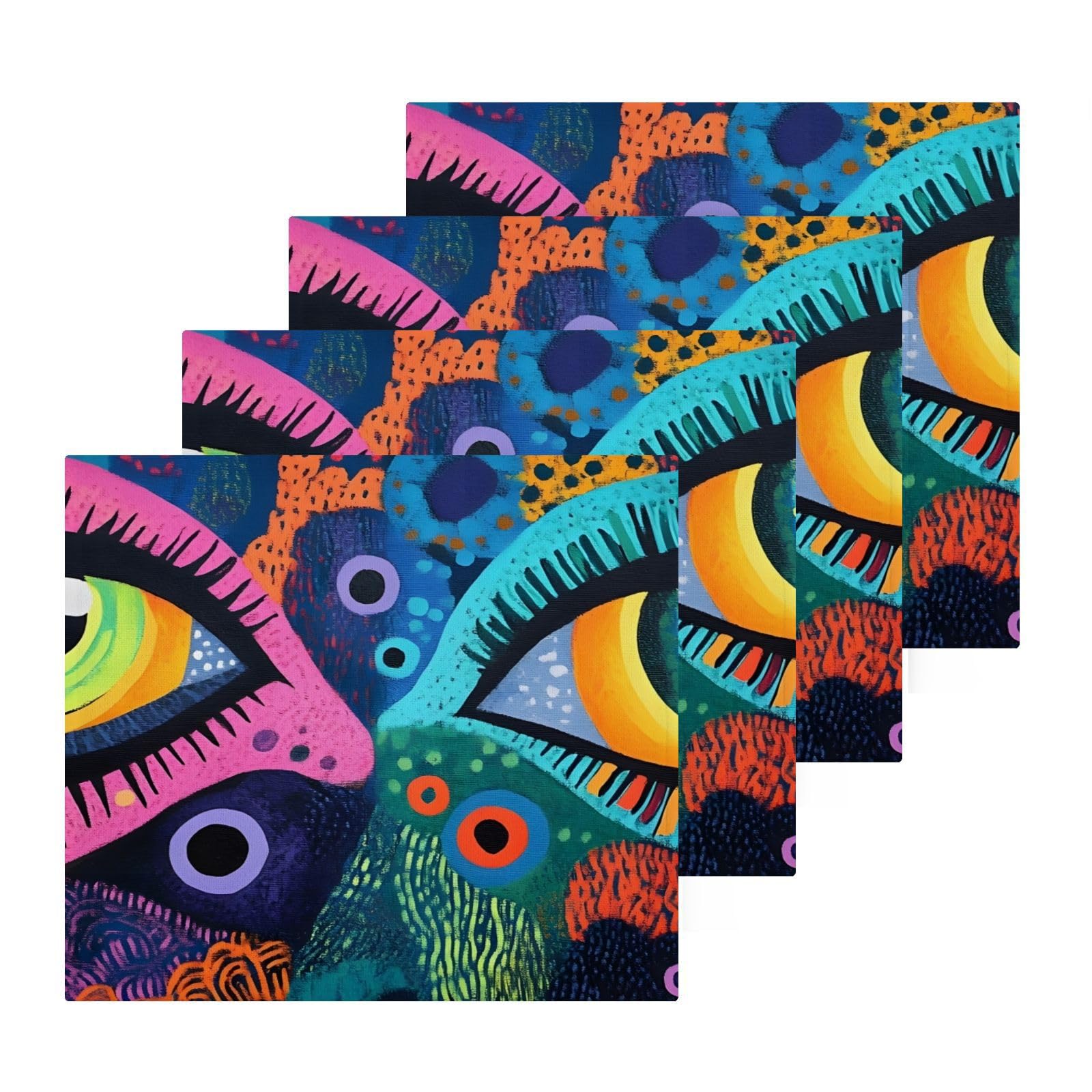 YANENDIE Artistic Eyes Washcloths Towels, Highly Absorbent and Soft Cotton Face Cloths, 4 Pack Quick Dry Wash Cloths - 12 X 12 Inches