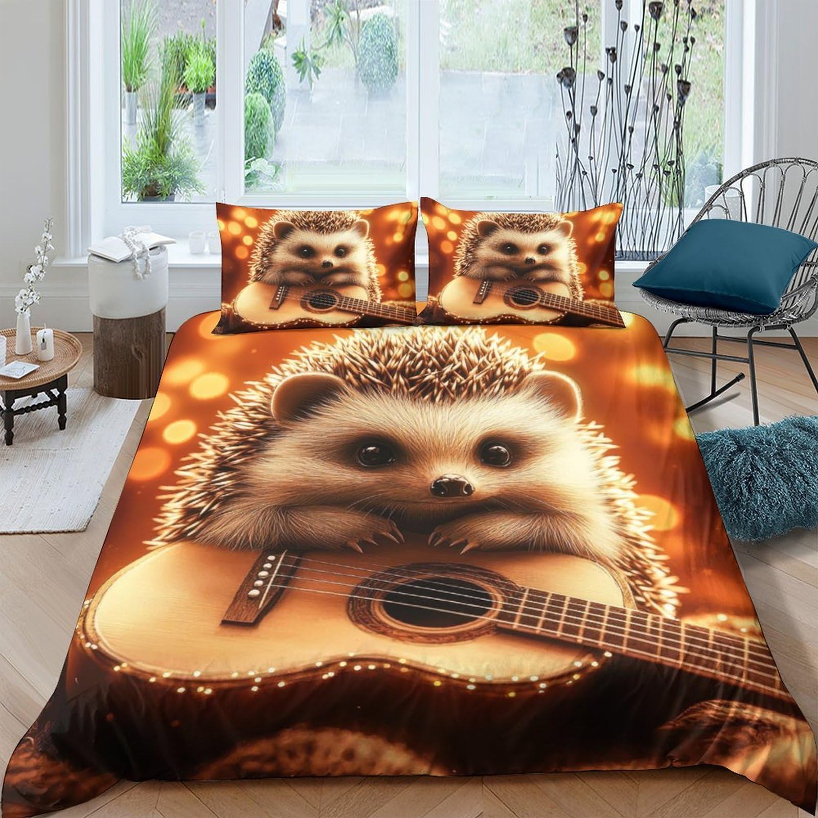 Ctjqhvkz Style-3 3D Printed Hedgehog Guitar Fitted Sheet Microfiber Soft Bedroom Decor Animal Bed Cover Dorm Mattress Protection Single（135X200cm）