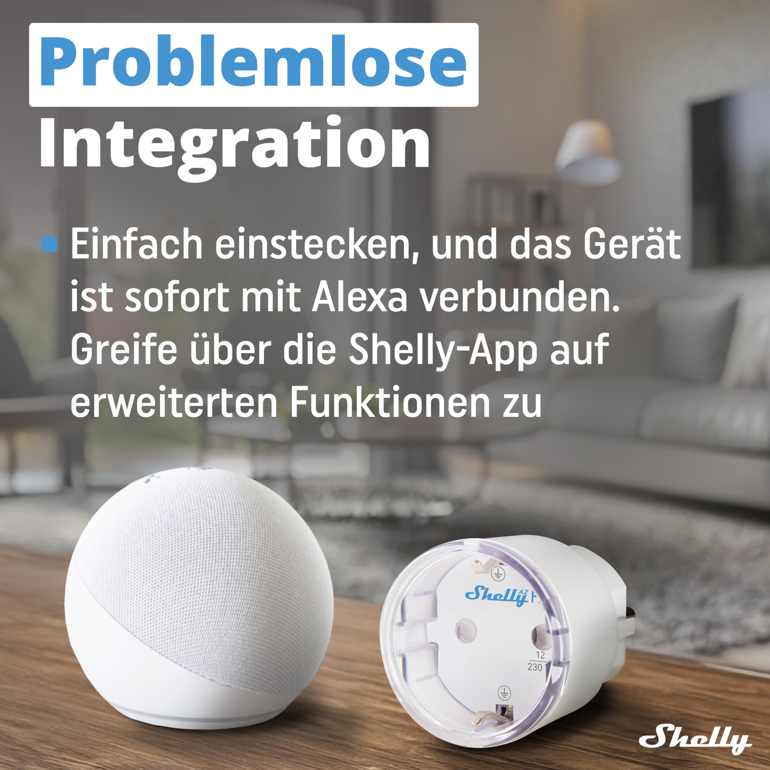 Shelly AZ Plug Weiß - WLAN Smarte-Steckdose, Leistungsmessung, 12A, 2500W, Frustration-Free Setup, Zeitschaltuhr, Alexa-Zertifizierter Stecker, Smart Home, Kein Hub Erforderlich, Heizung & Kühlung