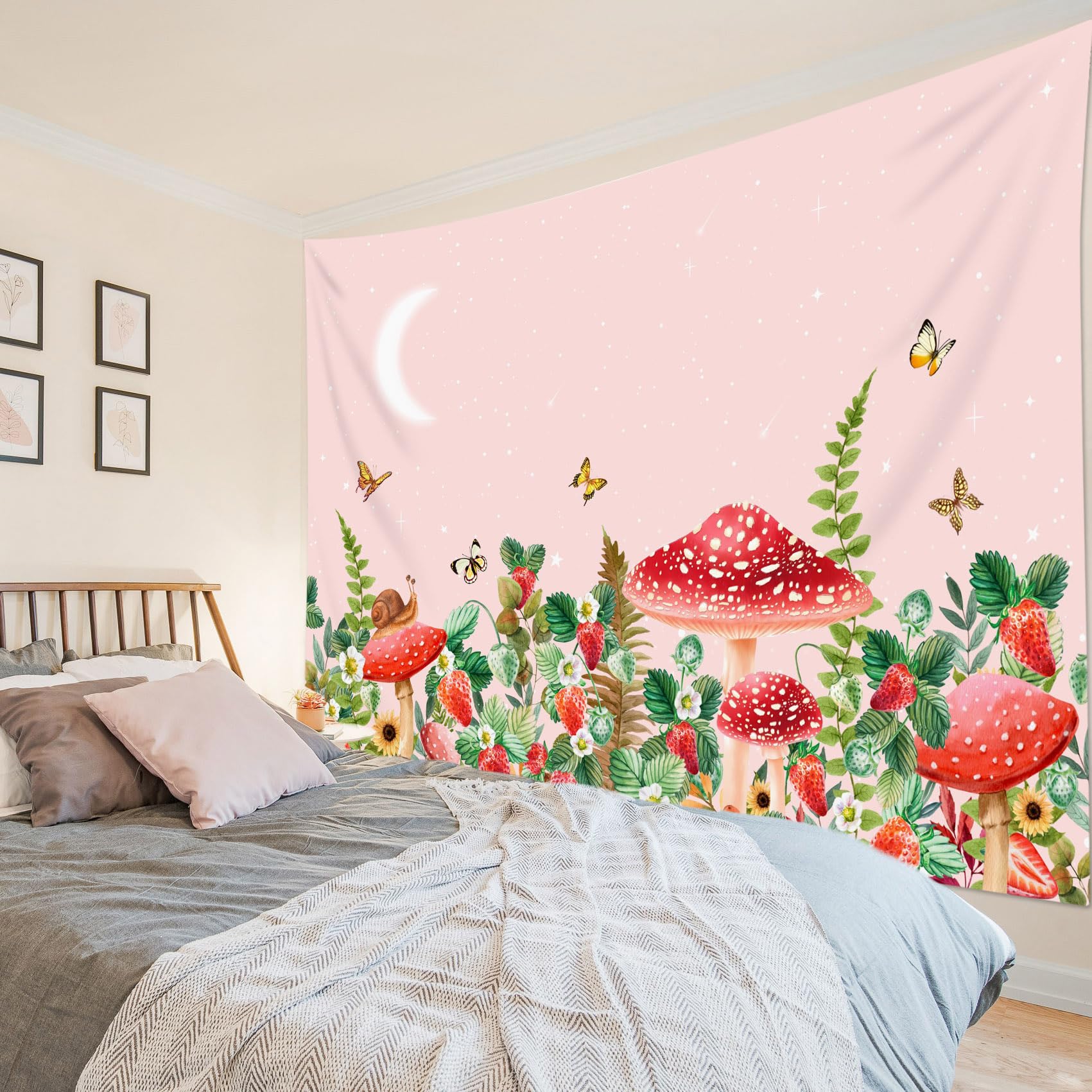 Pink Butterfly Floral Tapestry - 60x40 Inch Bohemian Wall Hanging For Bedroom Decor